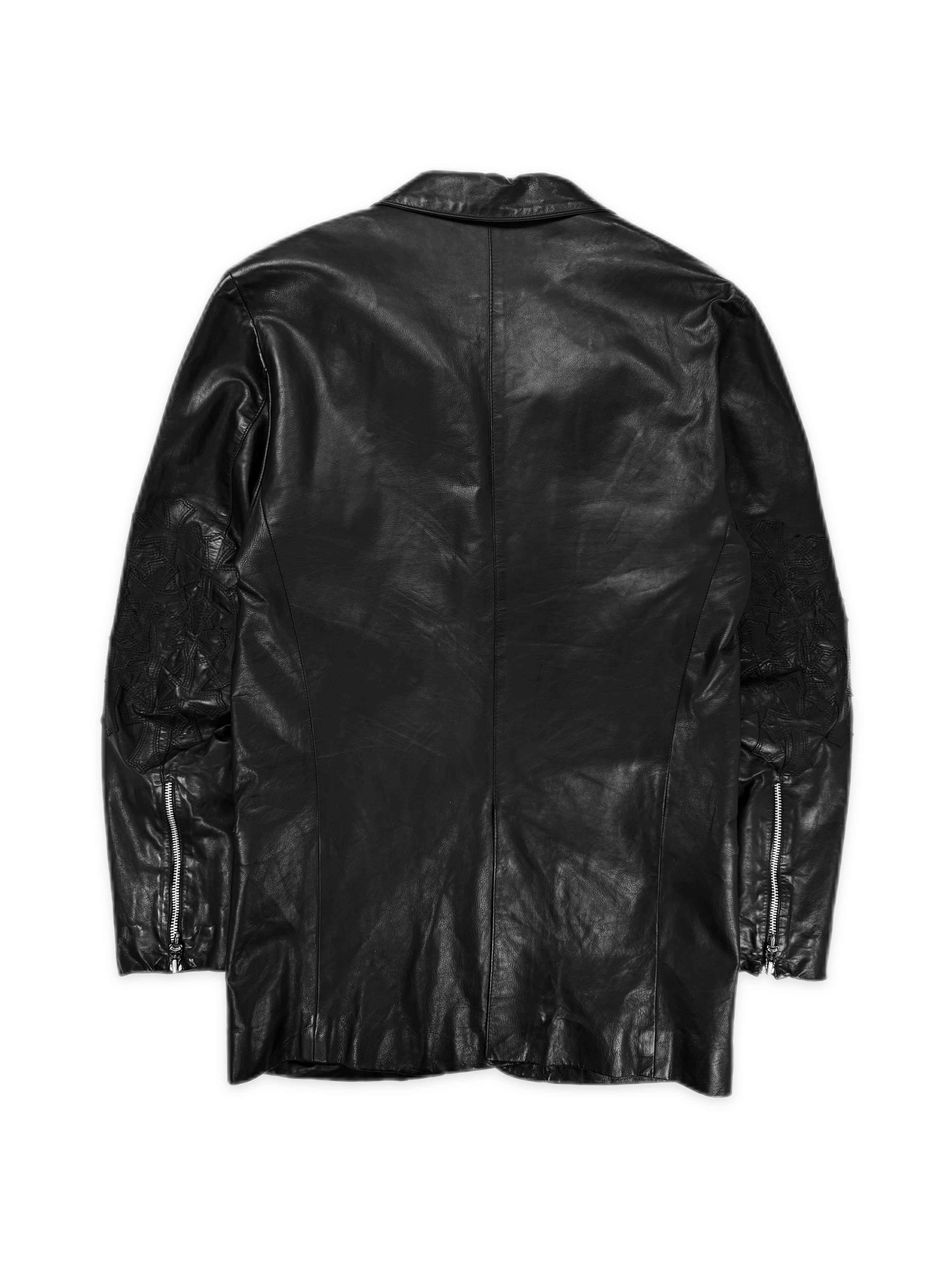 Chrome Hearts 22 Leather Cross Patch Flooded Dagger Zip Blazer Jacket