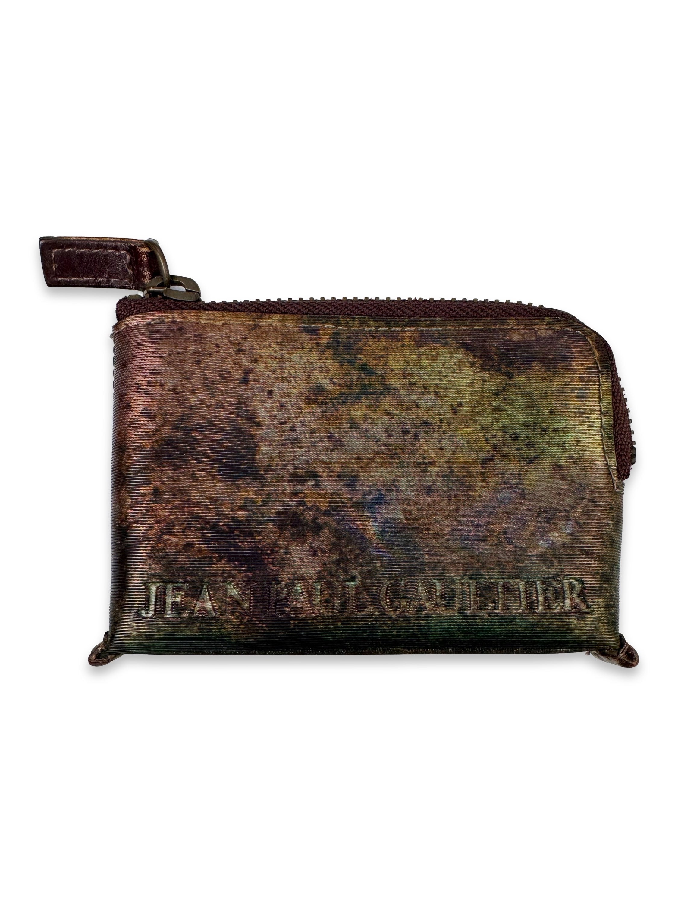 90s Jean Paul Gaultier Embossed Rust Zippered Coin Pouch