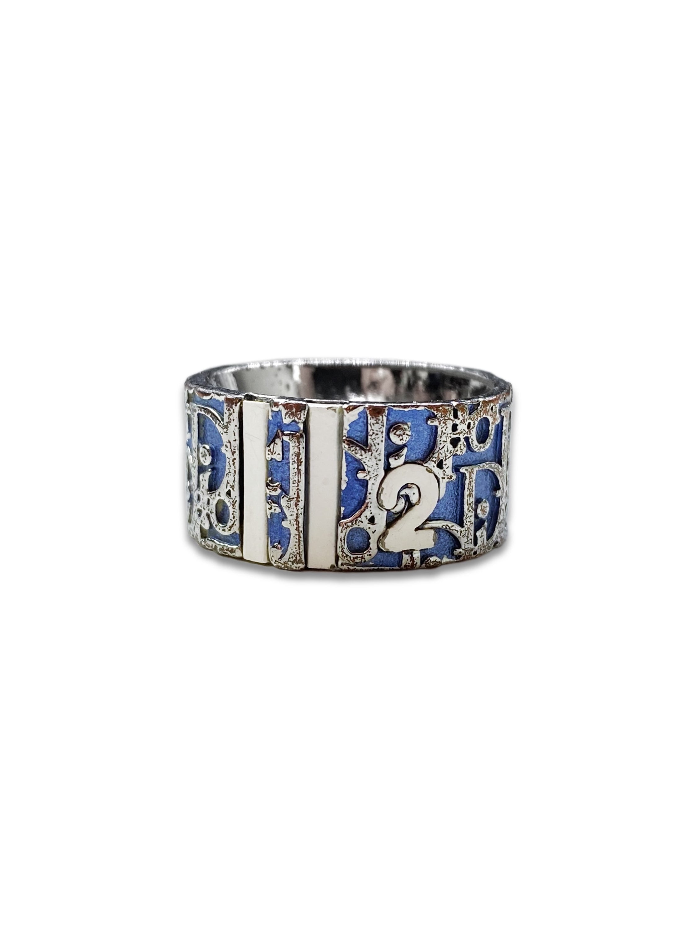 Dior Trotter Monogram ‘2’ Metallic Navy Blue Ring