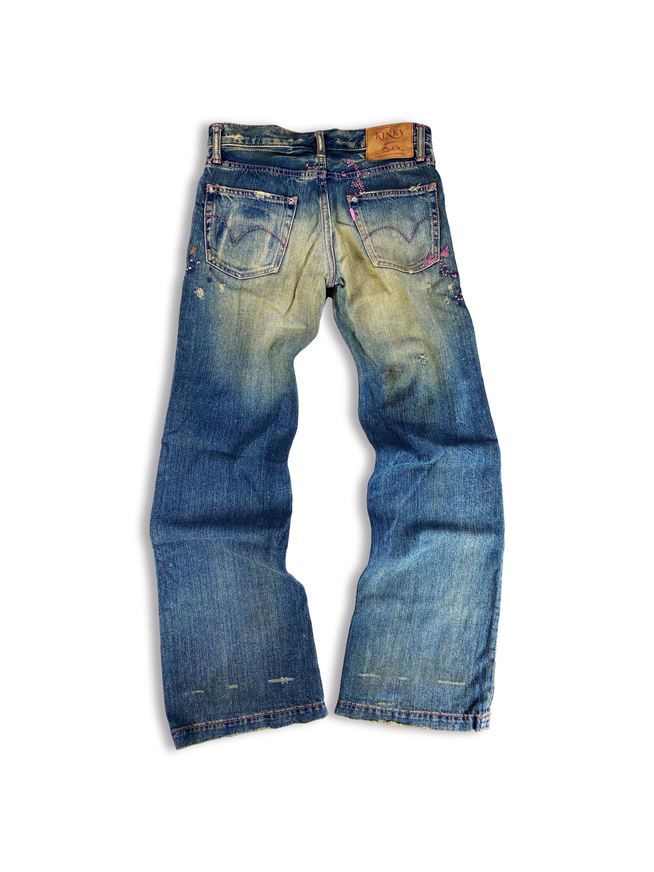 Hysteric Glamour ‘Love’ Pink Embroidered Washed Wide Cut Denim