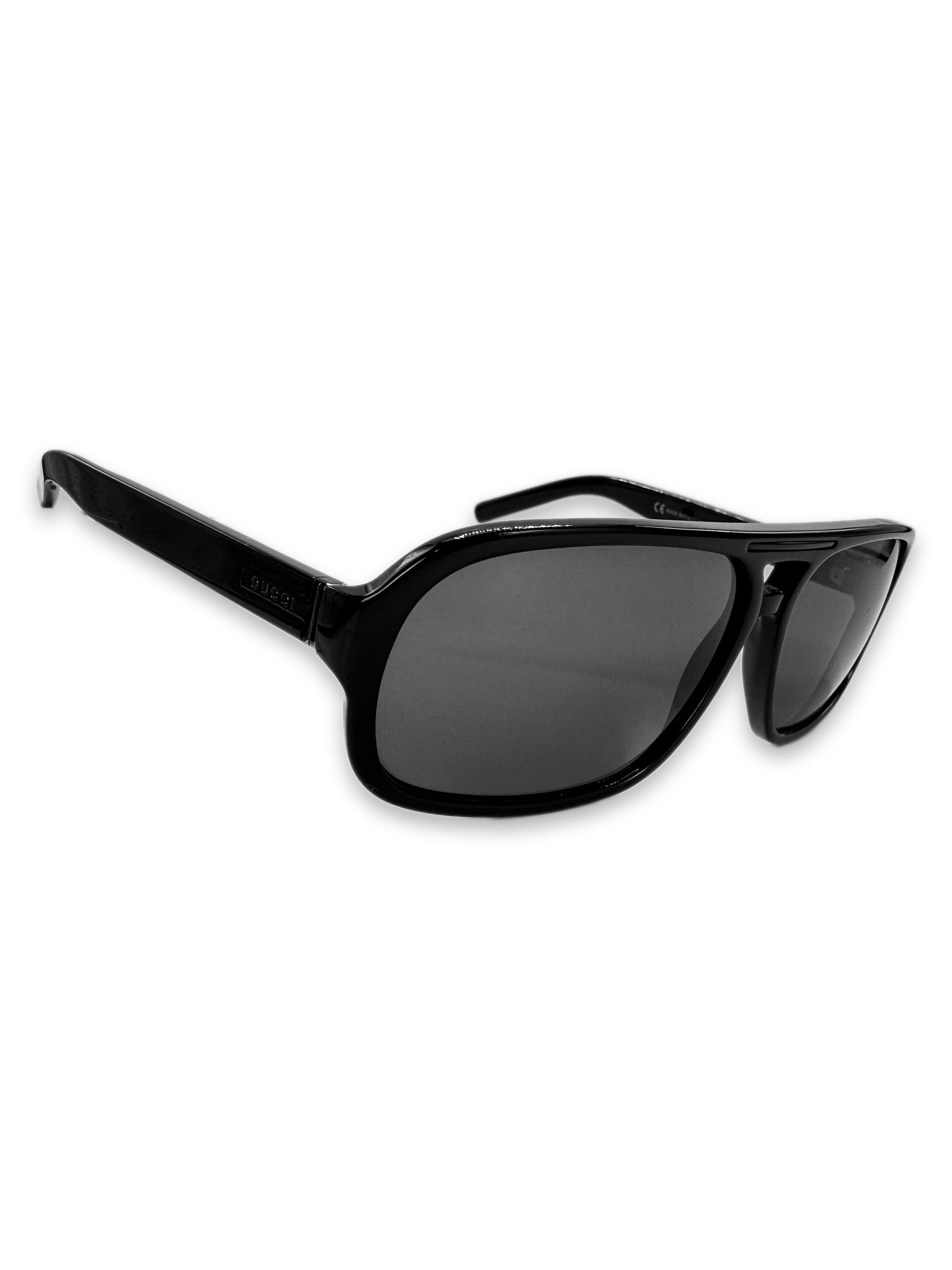 00s Gucci Aviator Rounded Frame Glossy Black Sunglasses