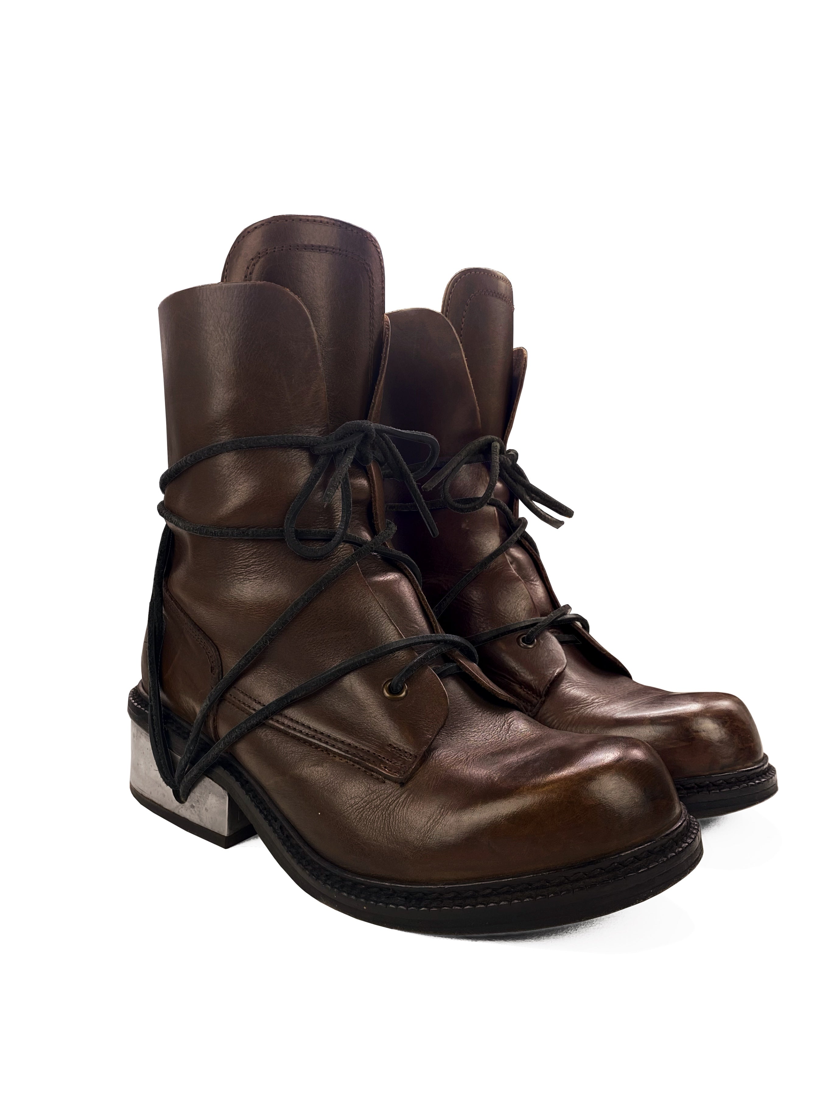 AW97 Dirk Bikkembergs Leather Web Lace Steel Heel Combat Boots