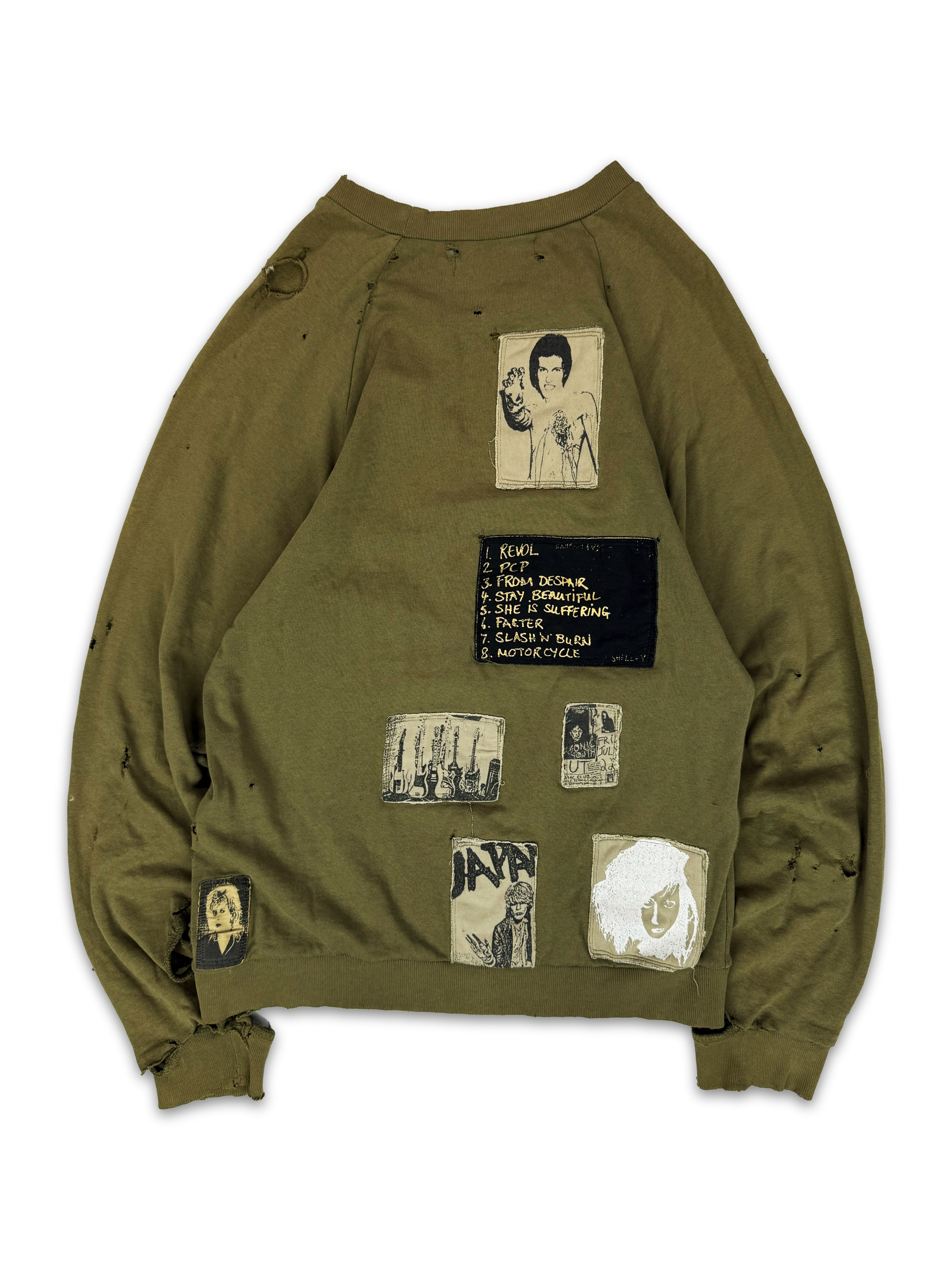 AW01 Raf Simons ‘Riot! Riot! Riot!’ Olive Green Patchwork Crewneck