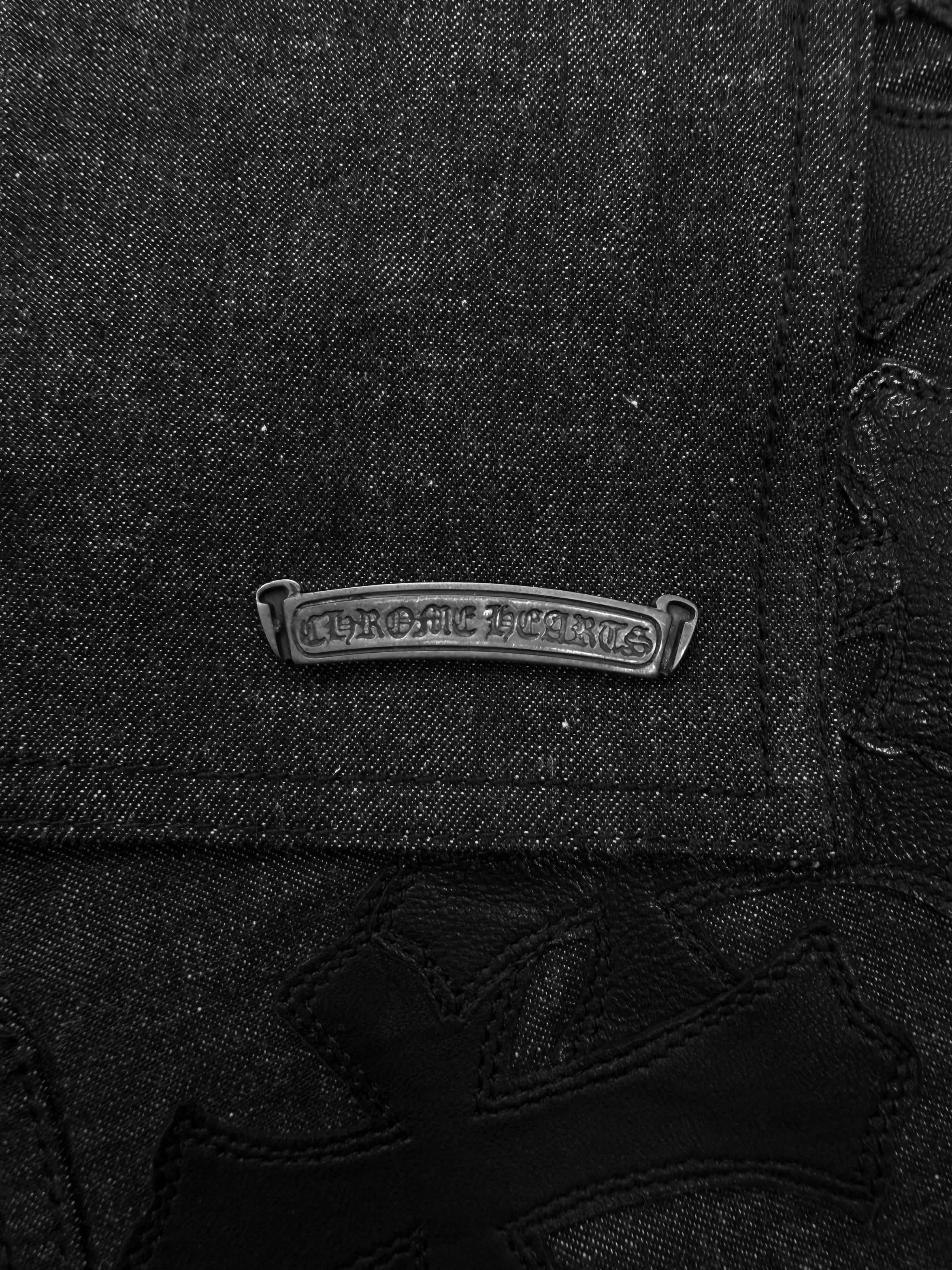 Chrome Hearts 9 Leather Cross Patch Black Denim Apron