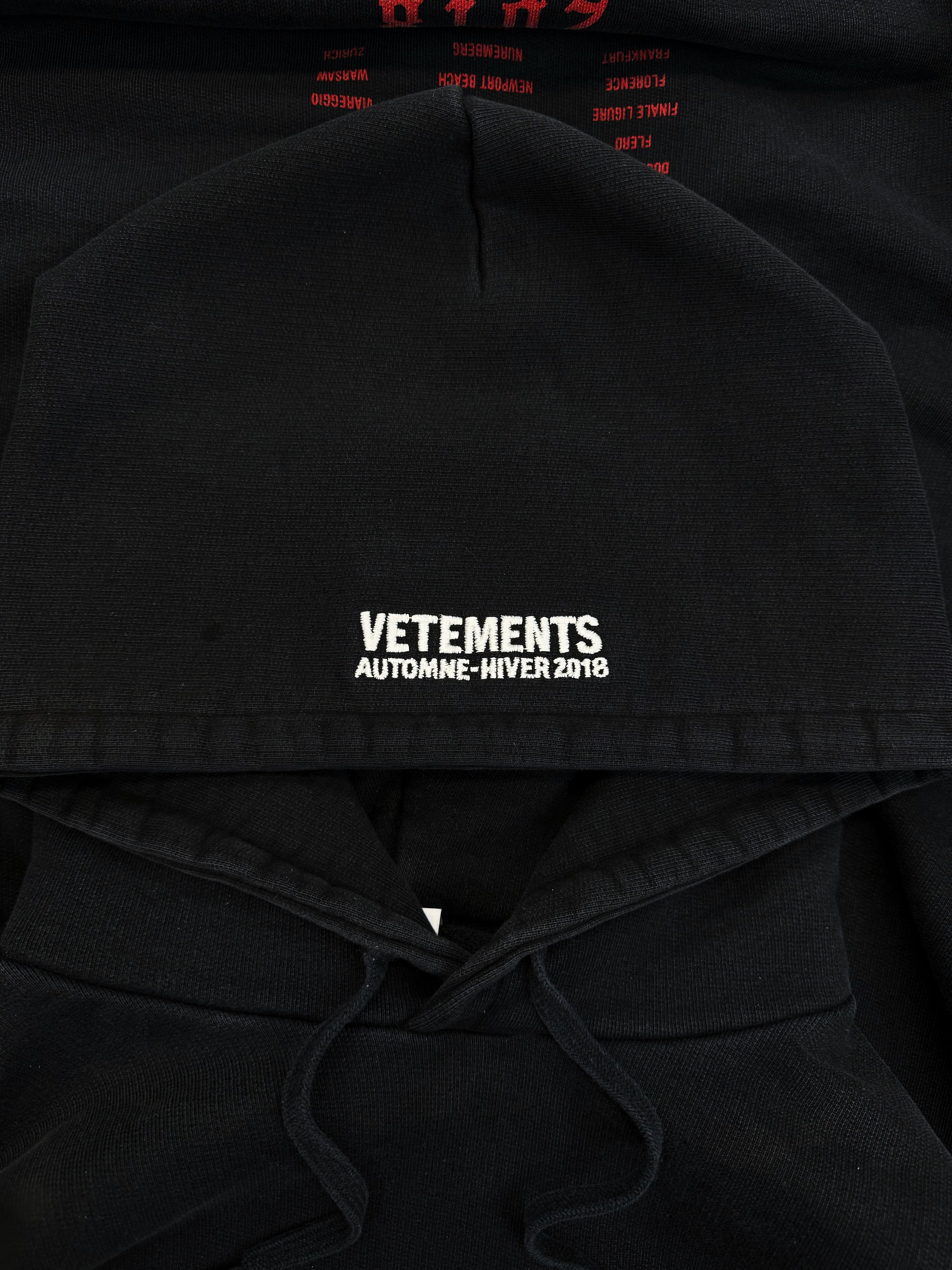 AW18 Vetements ‘Metal Tour’ Heavy Weight Embroidered Logo Black Hoodie