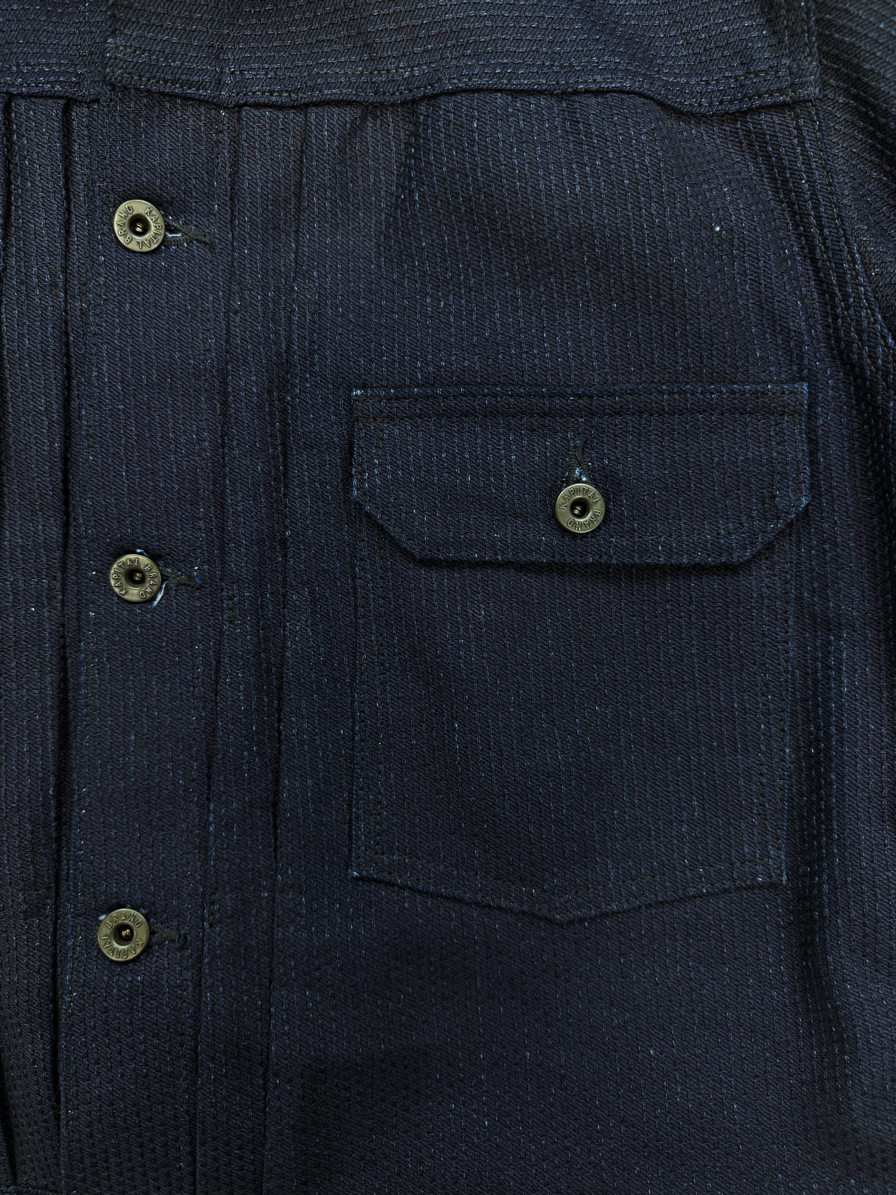 Kapital Navy Blue ‘Century’ Chest Pocket Denim Trucker Jacket