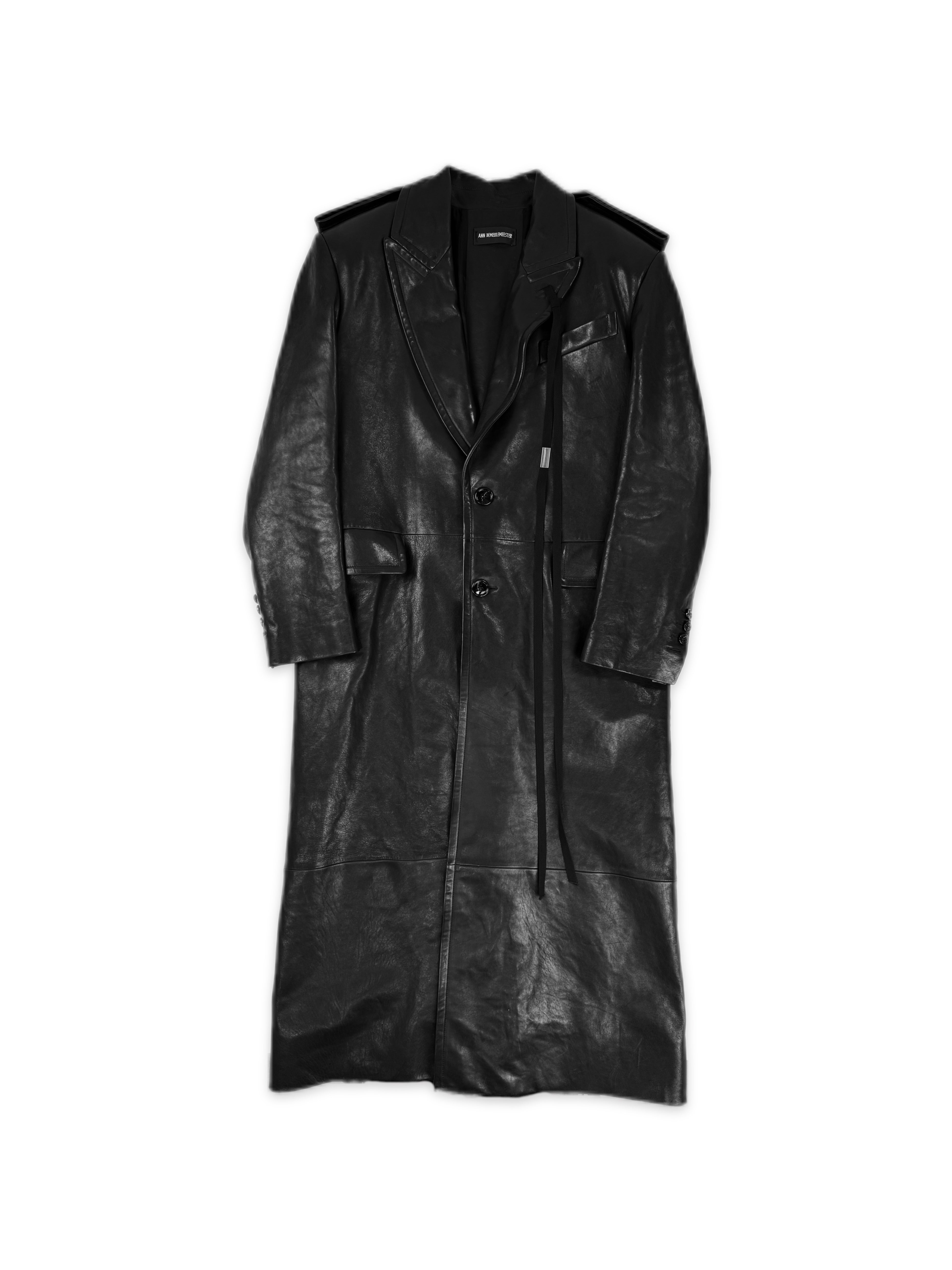 AW25 Ann Demeulemeester Black Leather Oversized Trench Coat