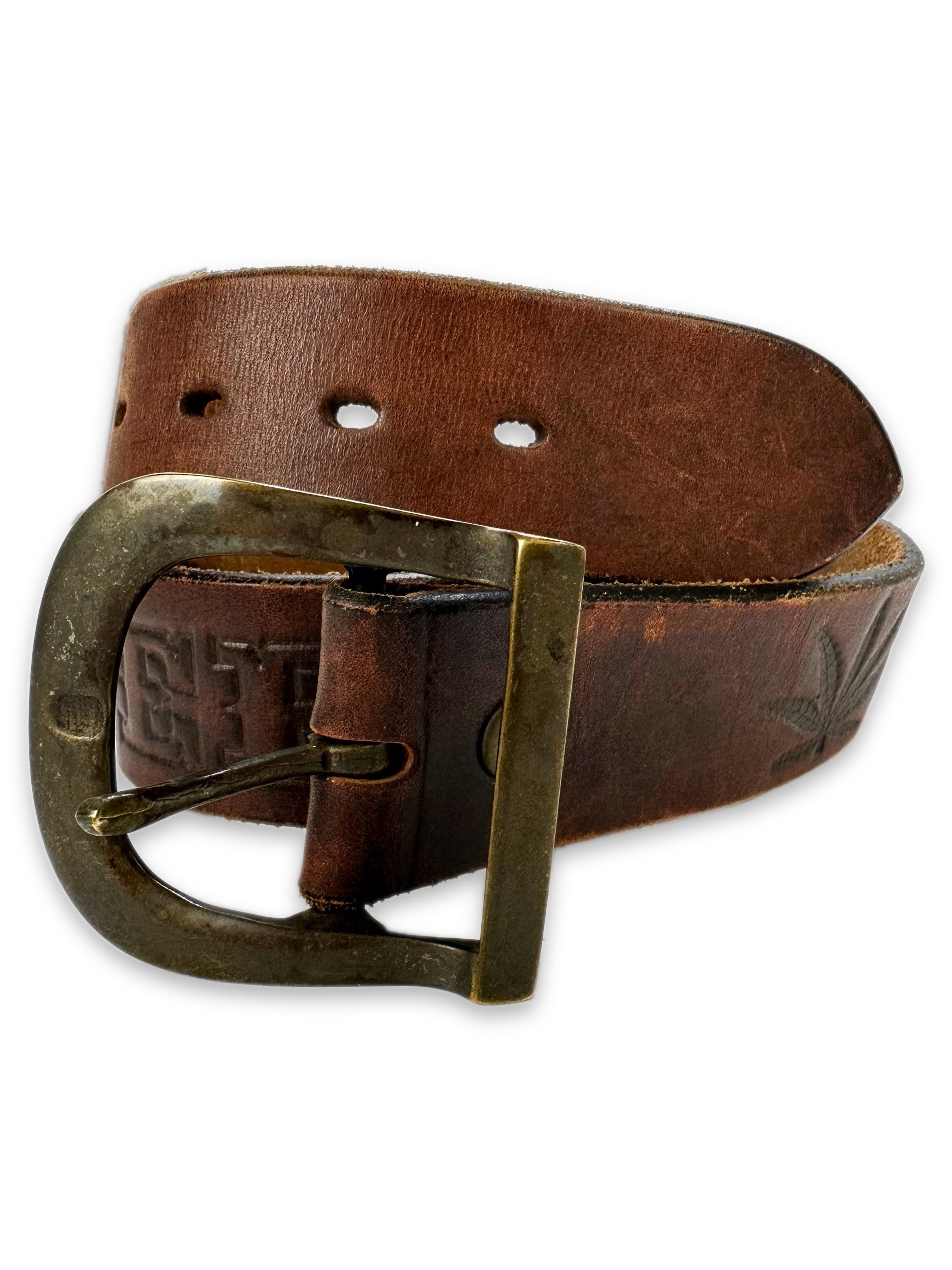 00s Hysteric Glamour ‘Marijuana’ Leaf Brown Leather Belt