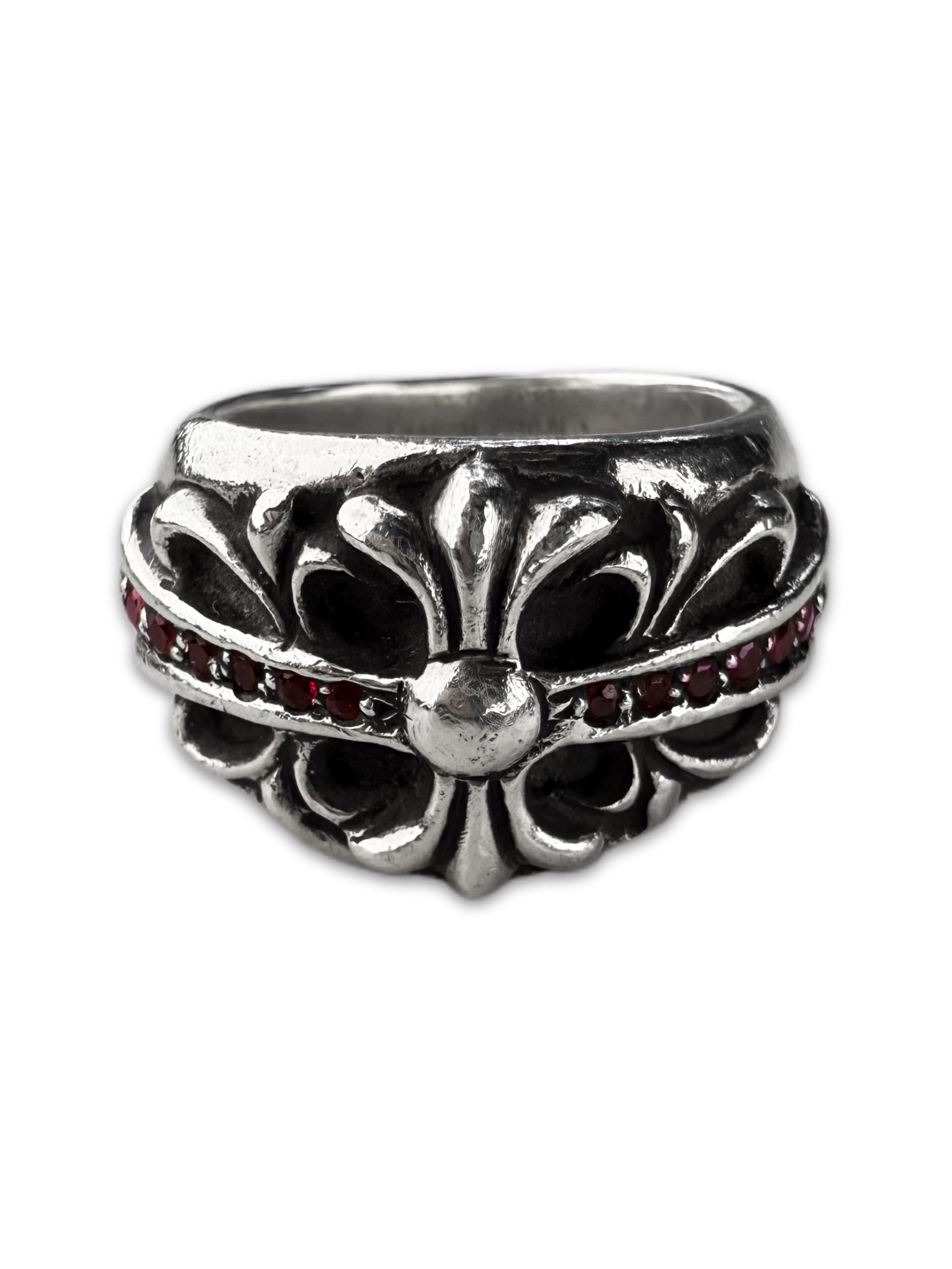 Chrome Hearts Pavè Ruby Factory Set ‘Floral’ .925 Silver Ring