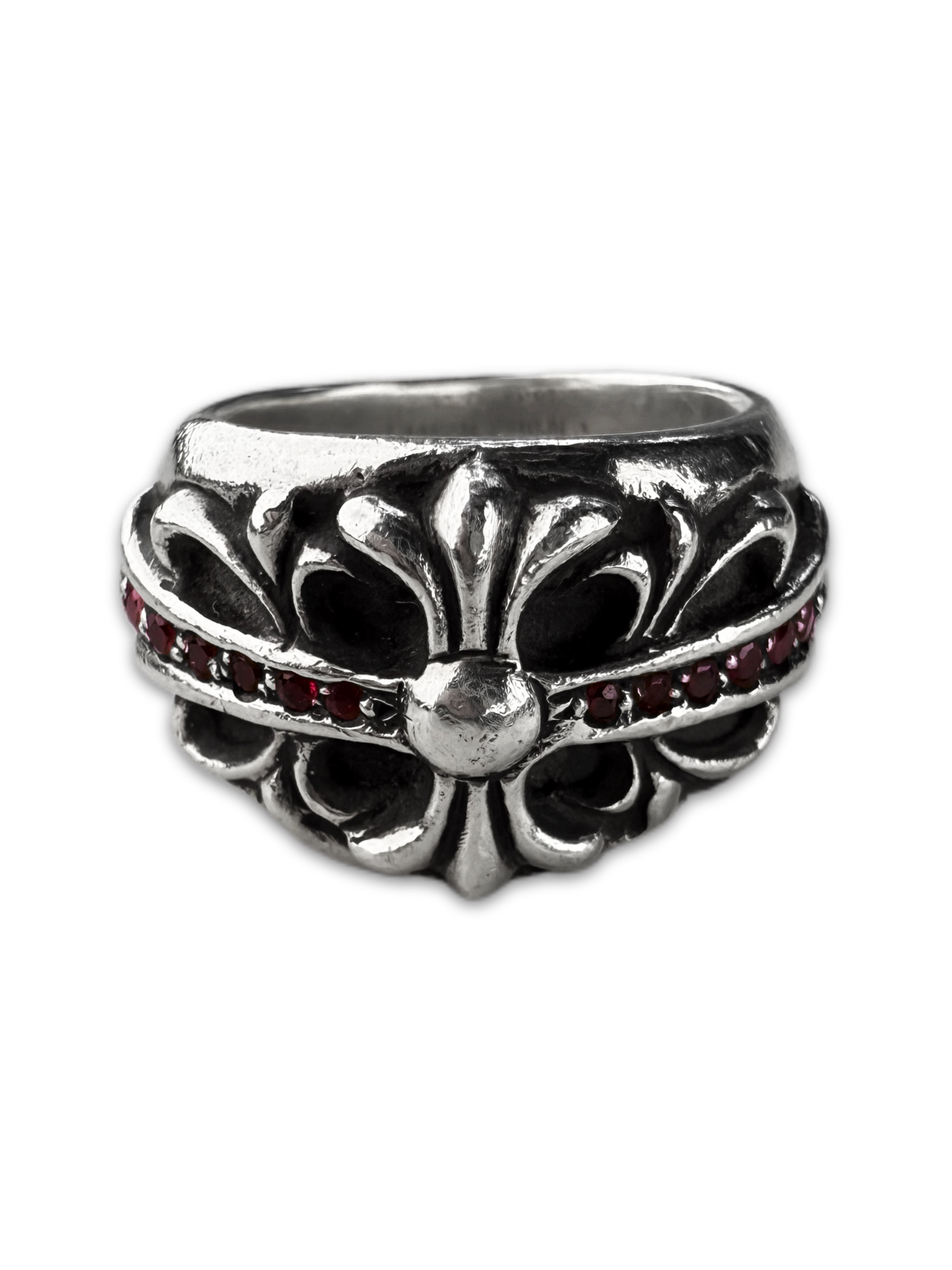 Chrome Hearts Pavè Ruby Factory Set ‘Floral’ .925 Silver Ring