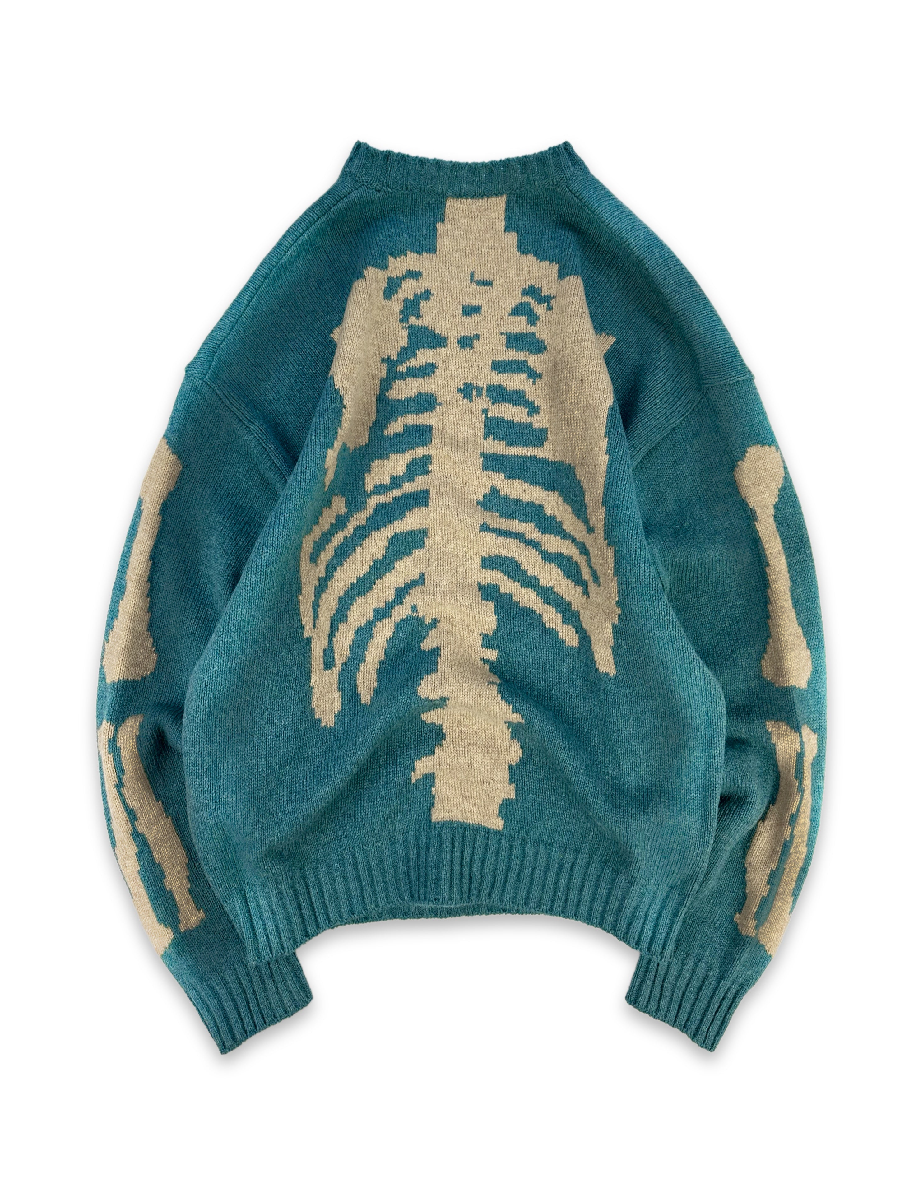 AW21 Kapital ‘Bone’ 5G Skeleton Knit Wool Teal Sweater