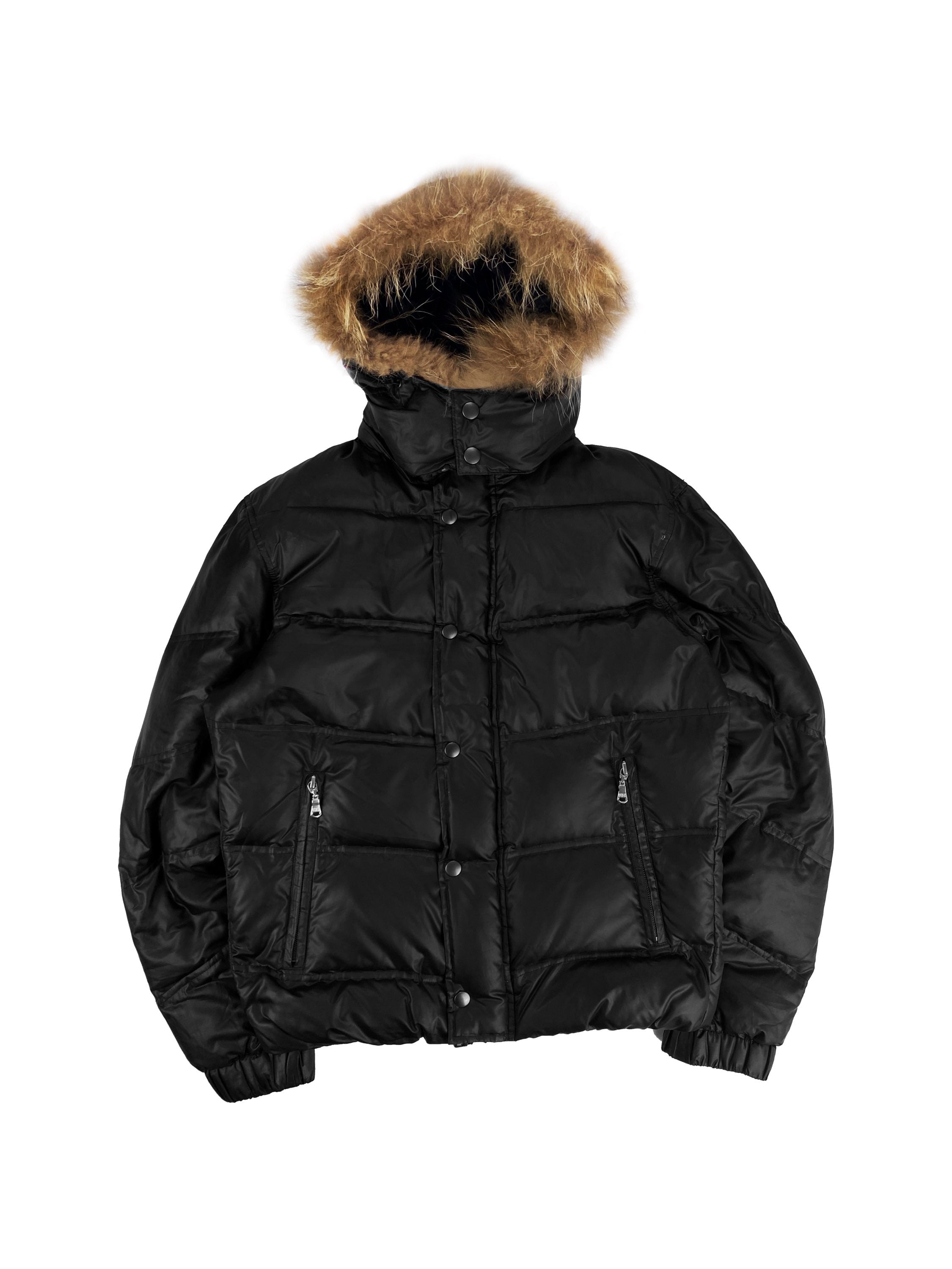 Katharine Hamnett Fur Hooded Black Down Fill Puffer Jacket