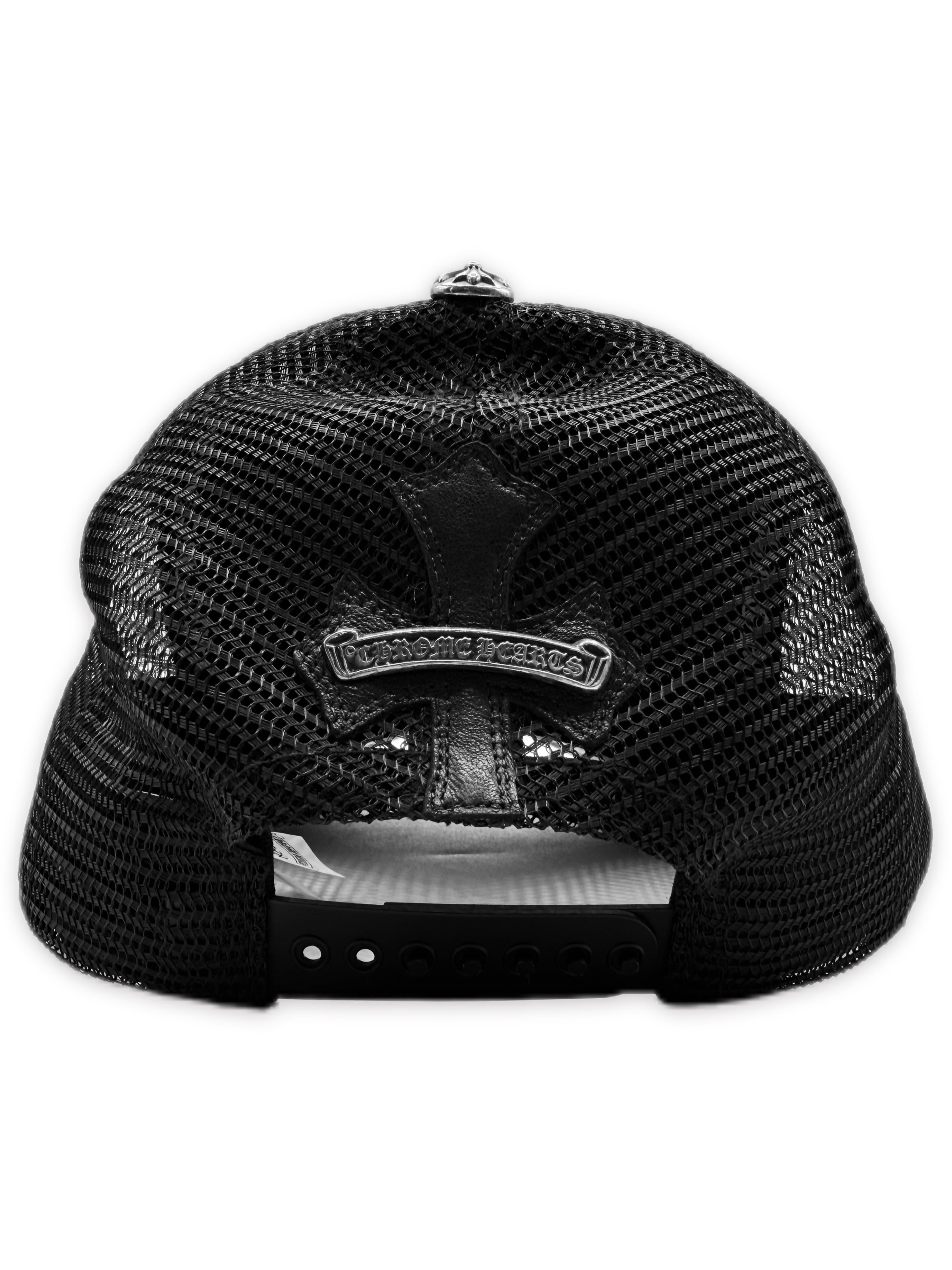 Chrome Hearts Cemetery Cross Patch Leather .925 Silver Scroll Trucker Hat
