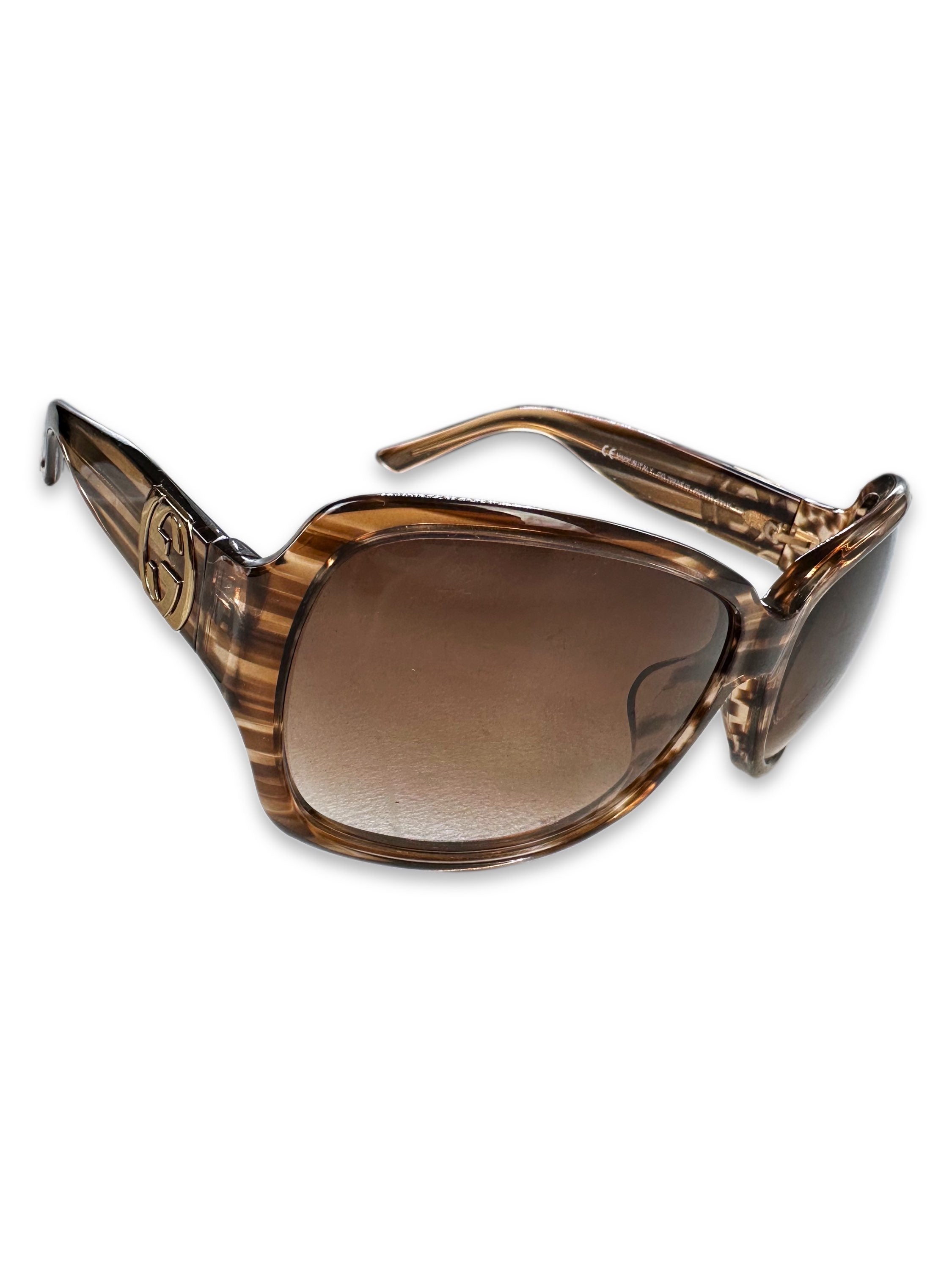 Gucci GG Logo Warm Tint Rounded Frame Sunglasses