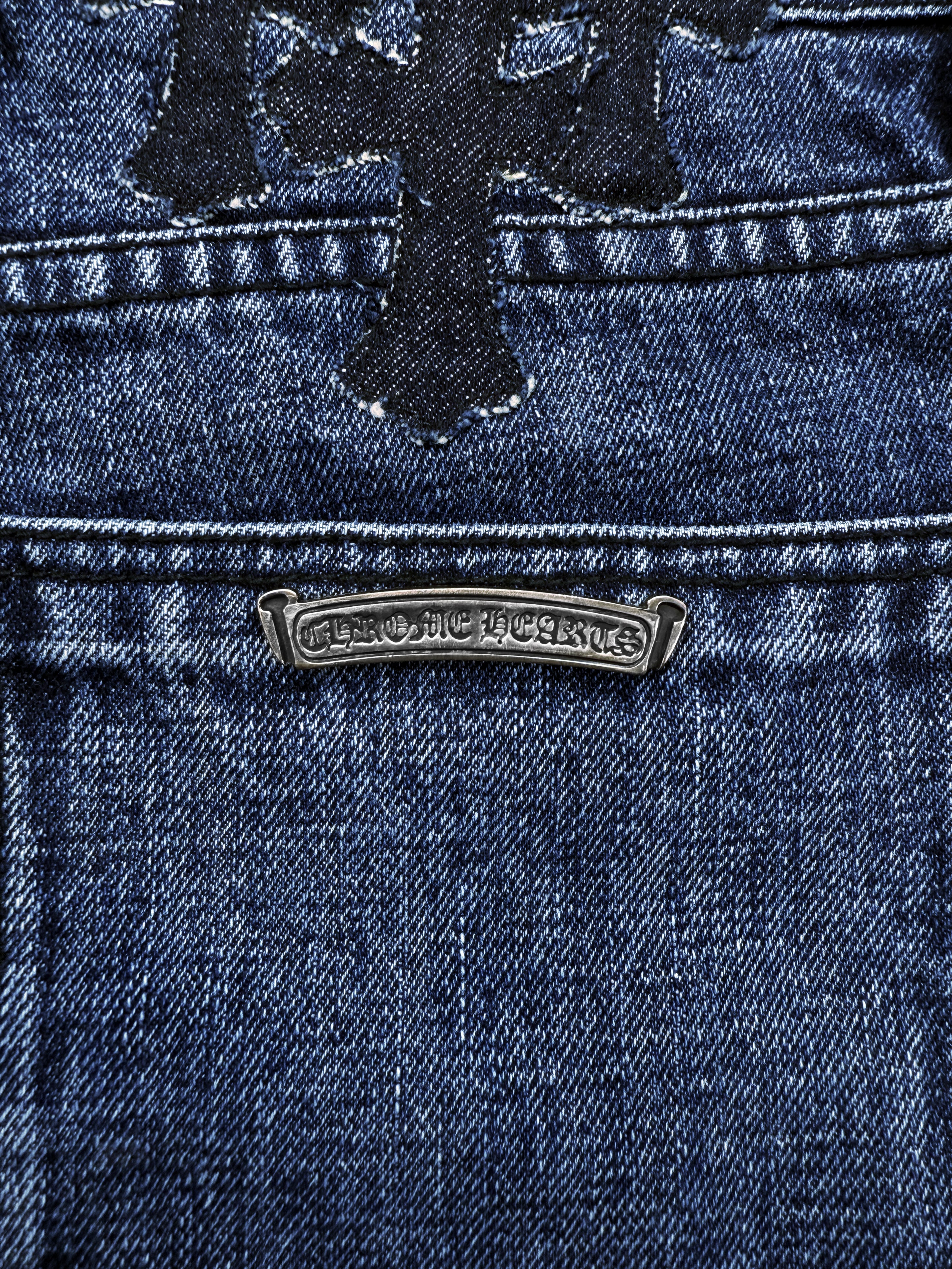 Chrome Hearts Denim Cross Patch Flooded Mini Skirt