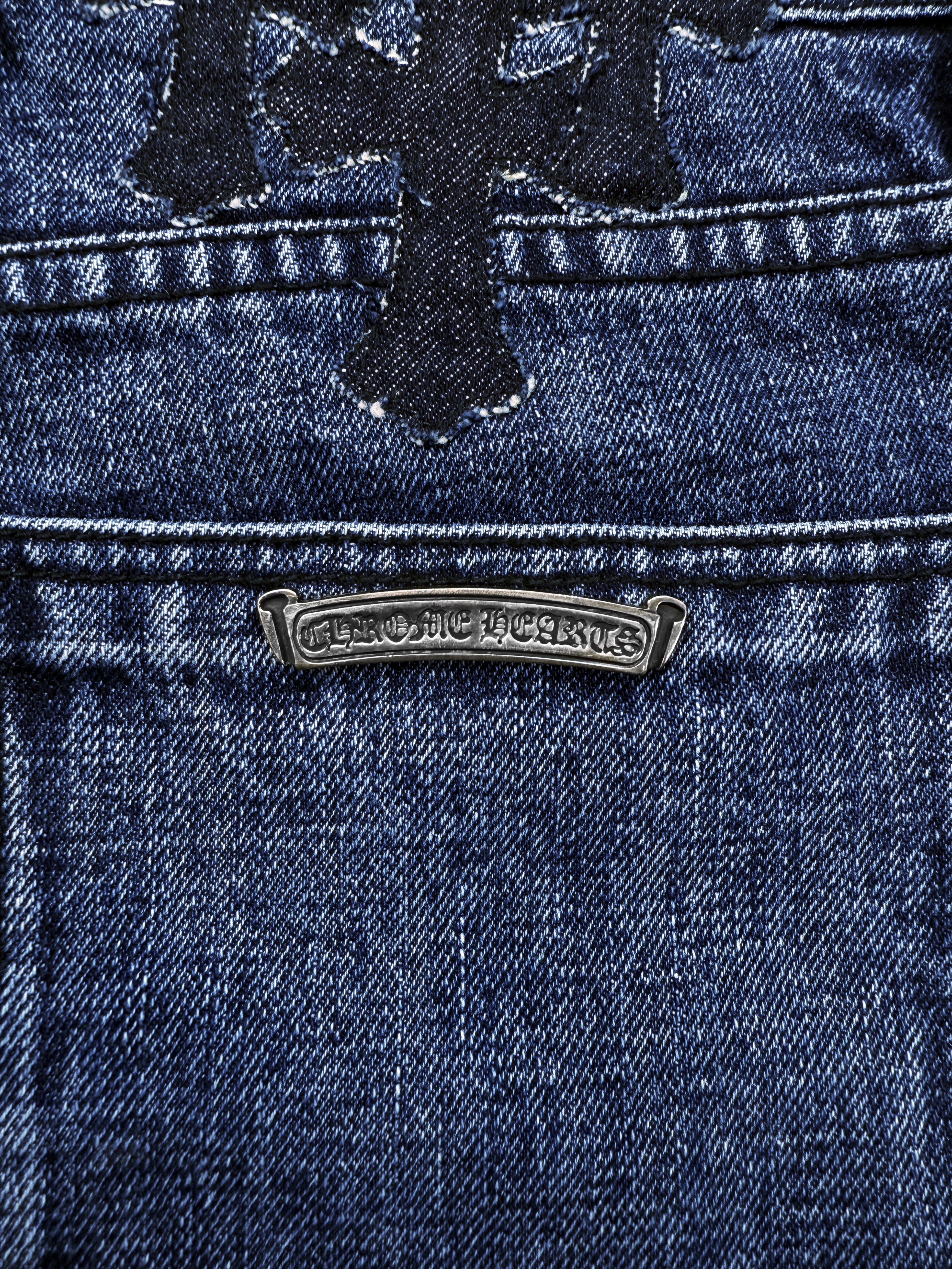 Chrome Hearts Denim Cross Patch Flooded Mini Skirt