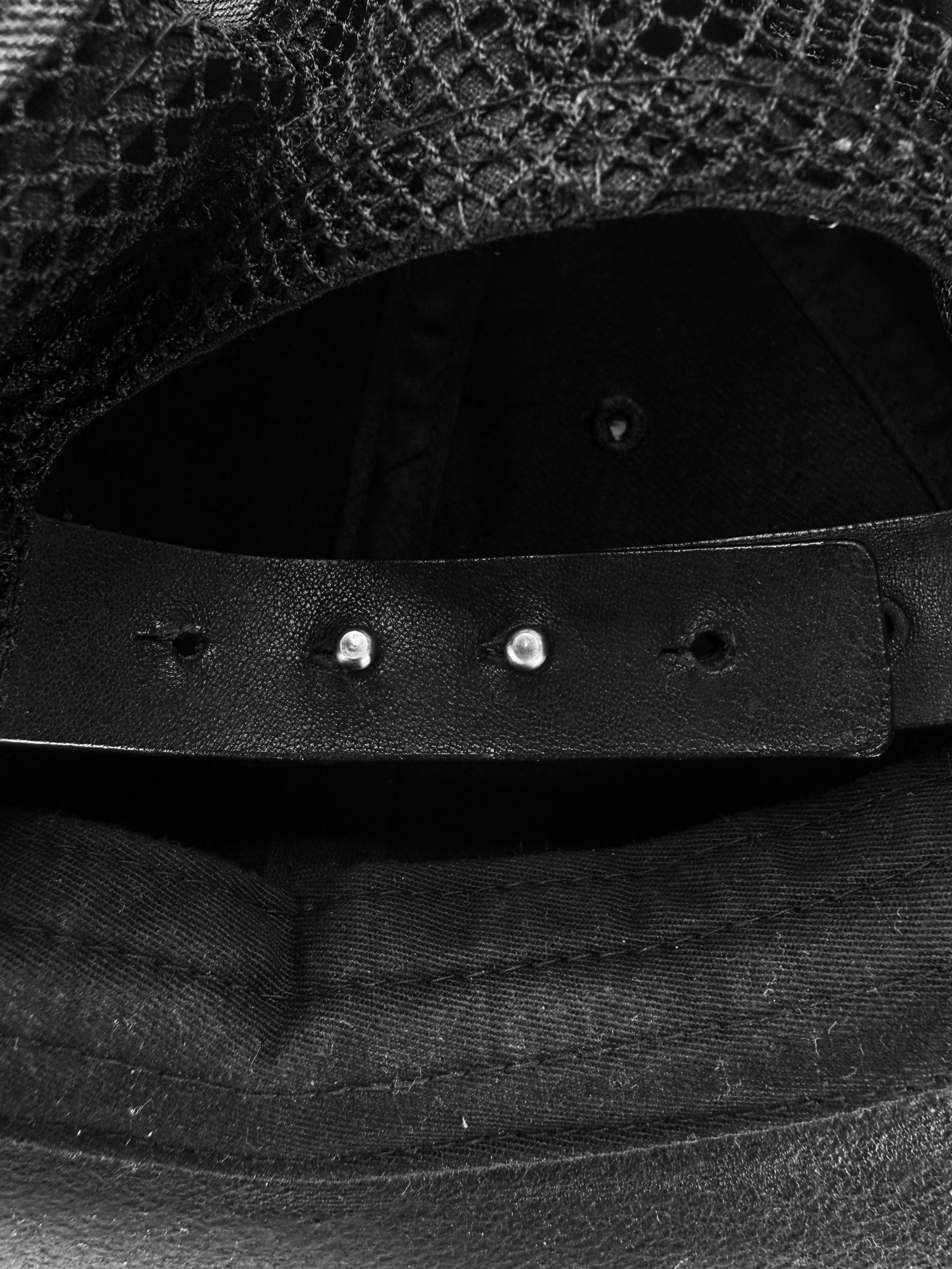 Rick Owens Black Leather Waxed Denim Snap Back Hat w/ Bag