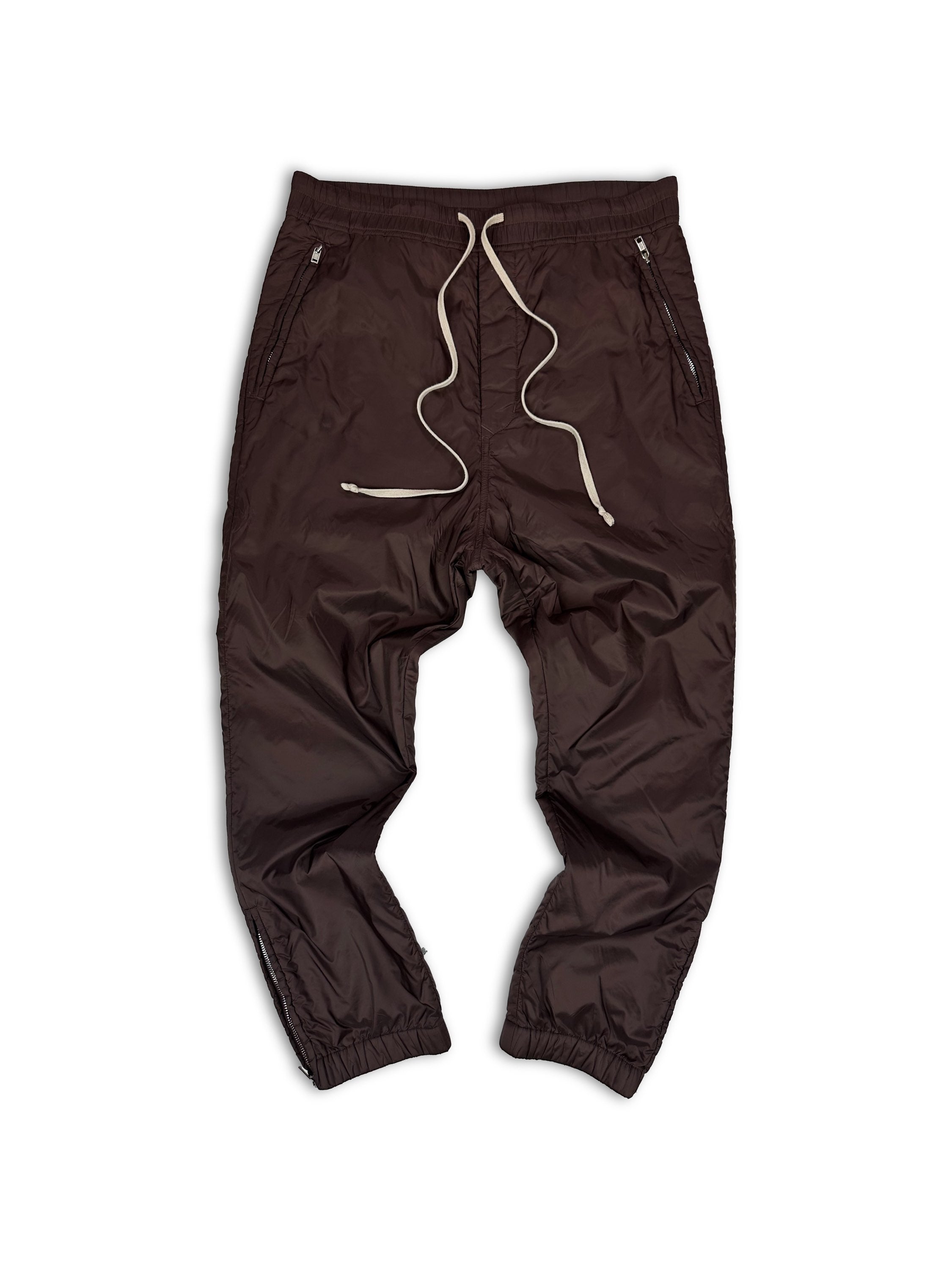 AW18 Rick Owens ‘Sisyphus’ Burnt Brown Nylon Zipper Flare Pants