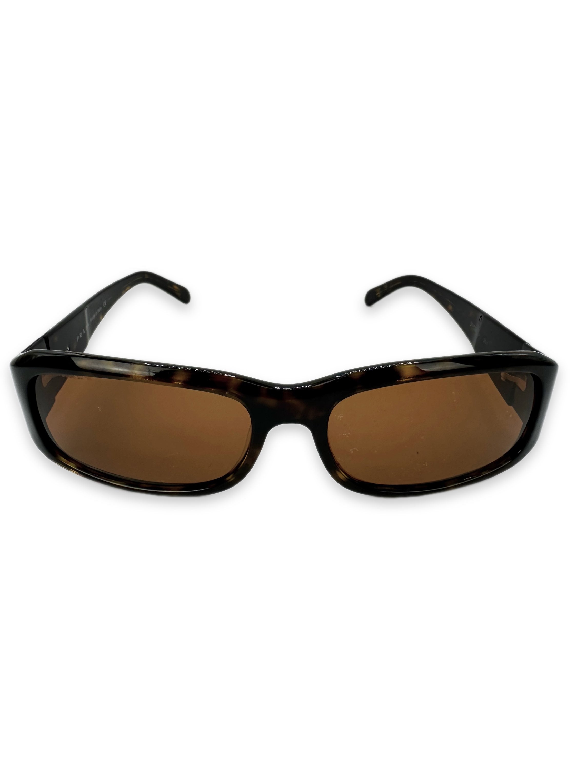 Prada Warm Tint Round Frame Metallic Logo Sunglasses