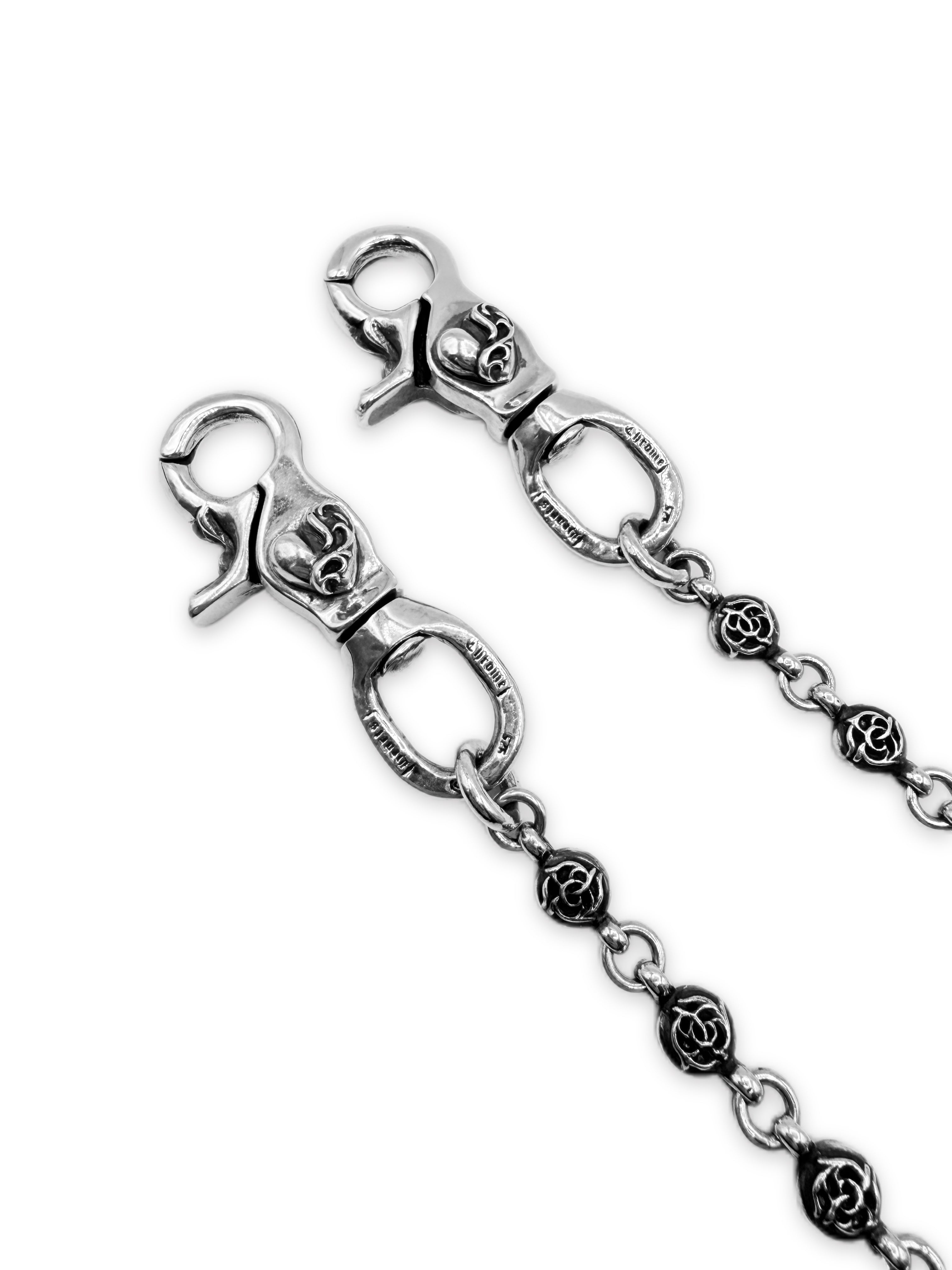Chrome Hearts Floral Ball 31.5 in Heart Lobster Clasp .925 Silver Wallet Chain