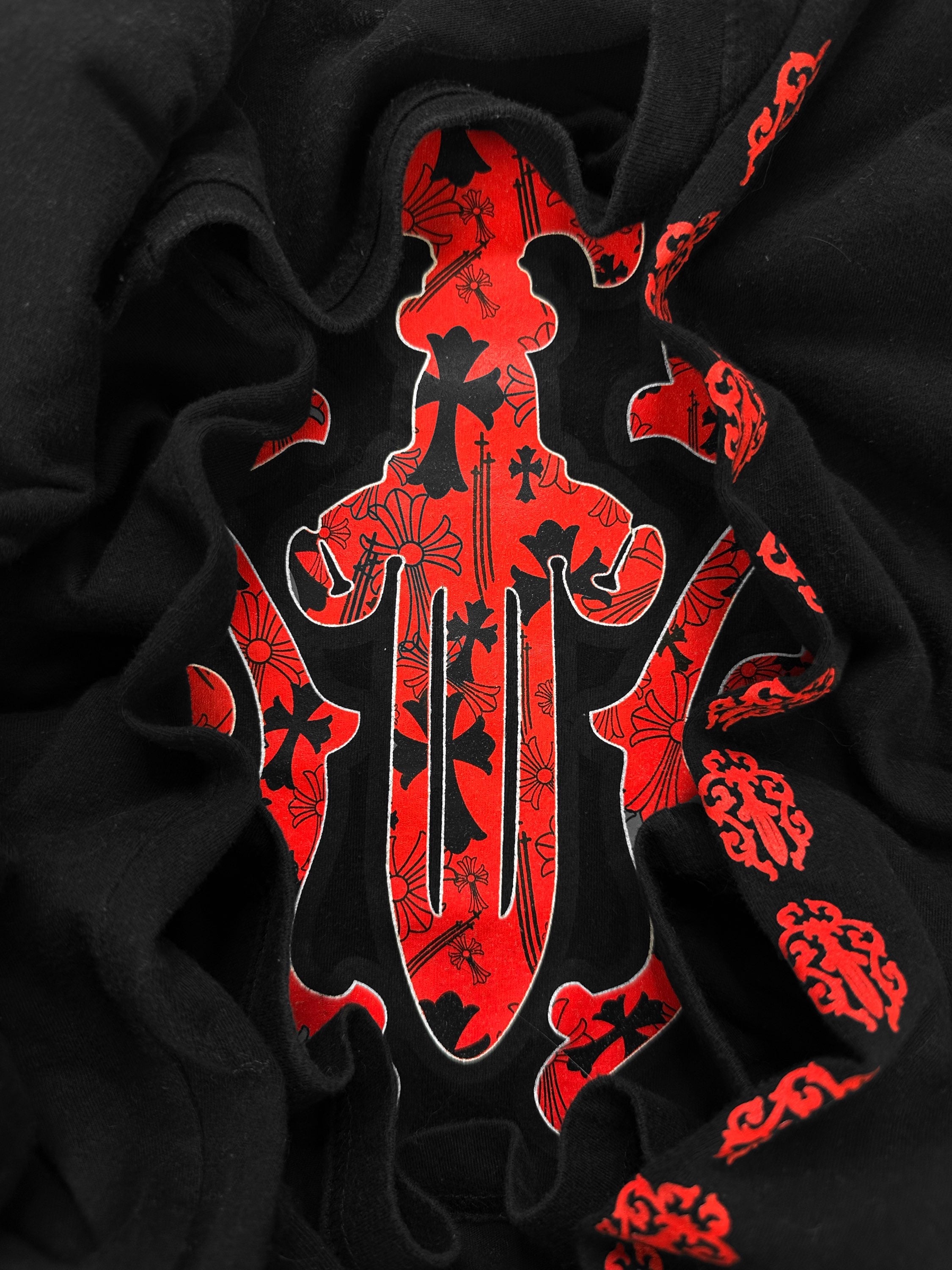 Chrome Hearts Red ‘Dagger’ Motif Cross Spell Out Long Sleeve Shirt