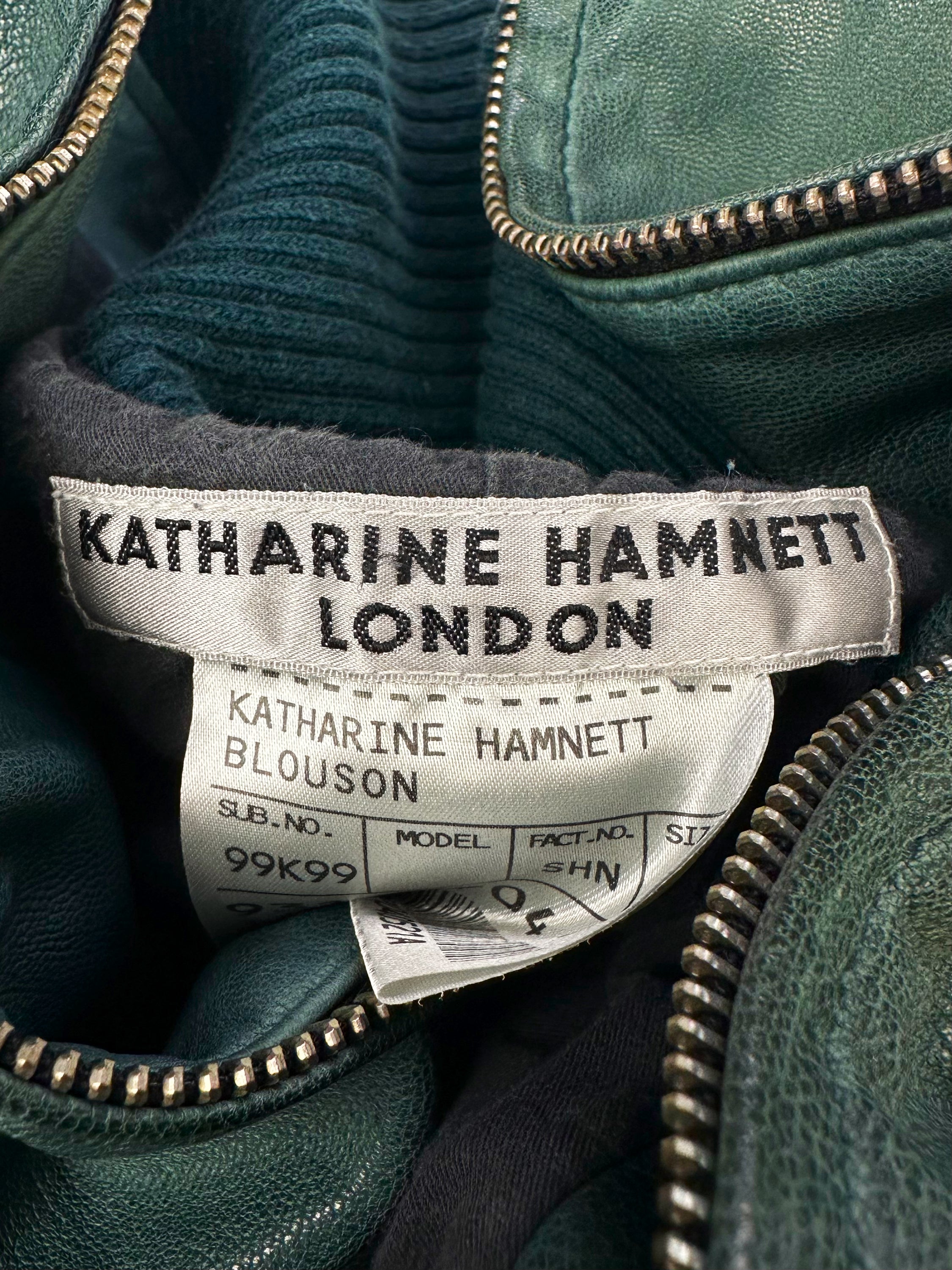 Katharine Hamnett Teal MA-1 Sheepskin Leather Bomber Jacket