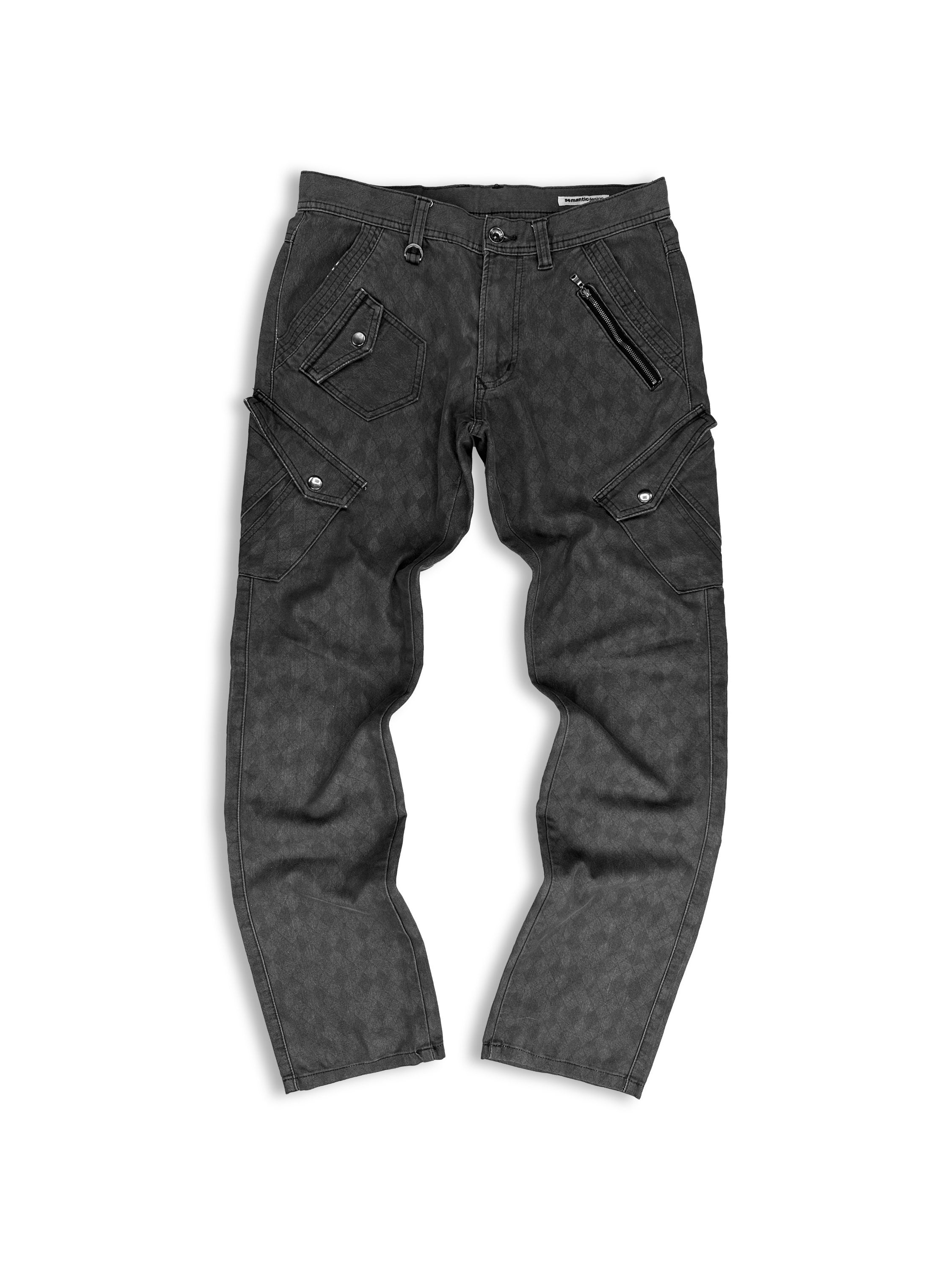 Semantic Design Multi Pocket Grey Checkered Cargo Pants
