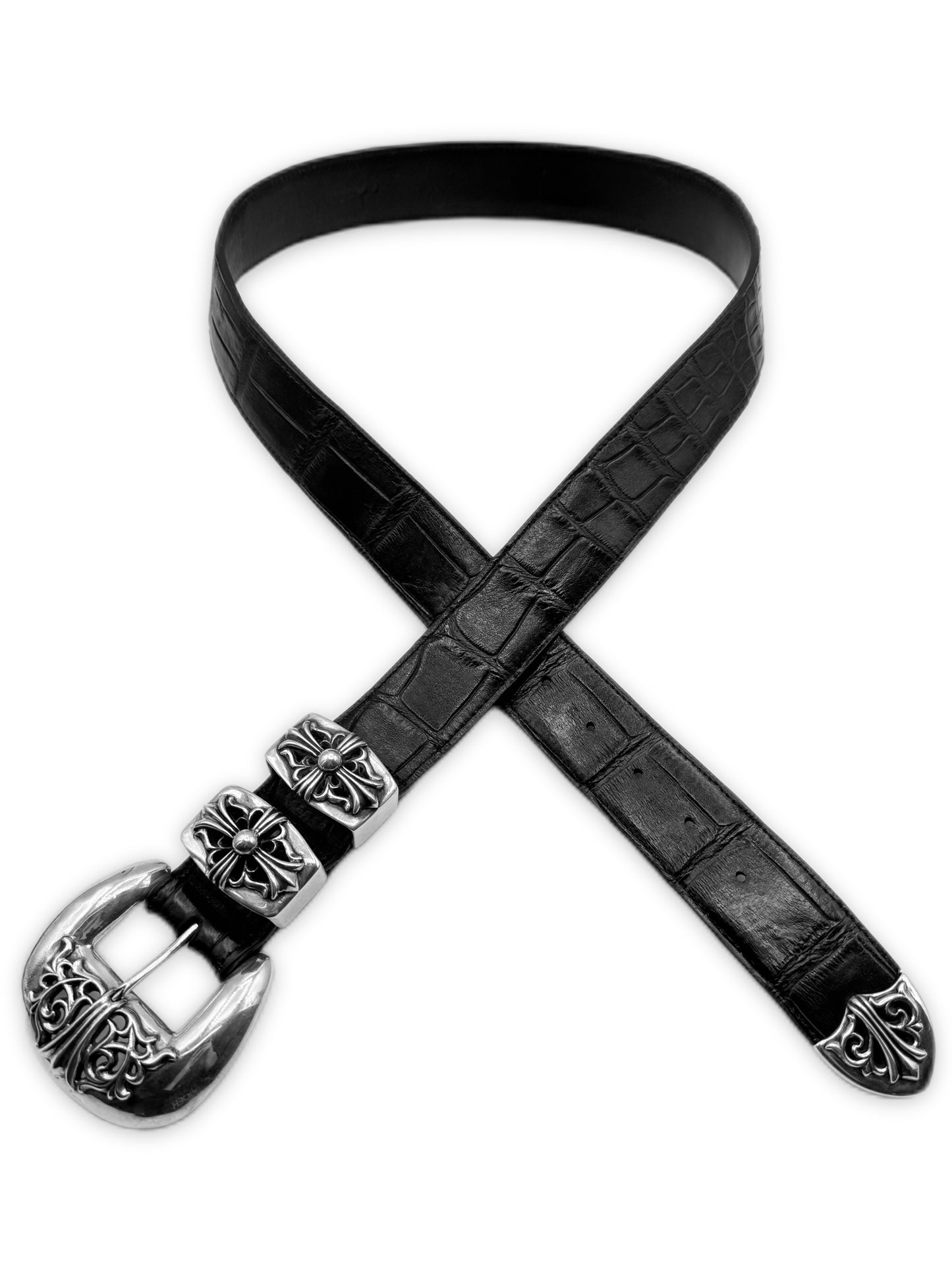 Chrome Hearts Alligator Leather 4 Piece .925 Silver Black Western Belt