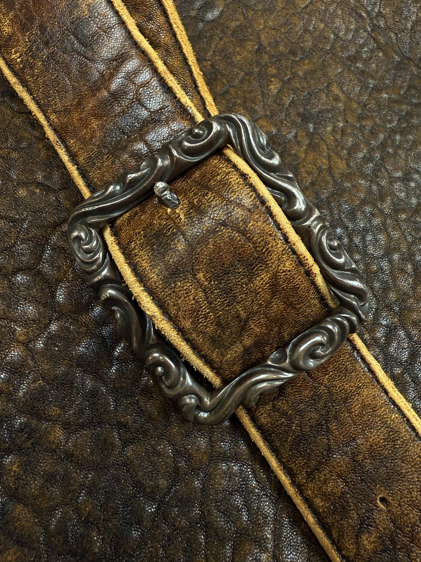 Chrome Hearts Brown Patina Leather Filigree OTJ Large Messenger Bag