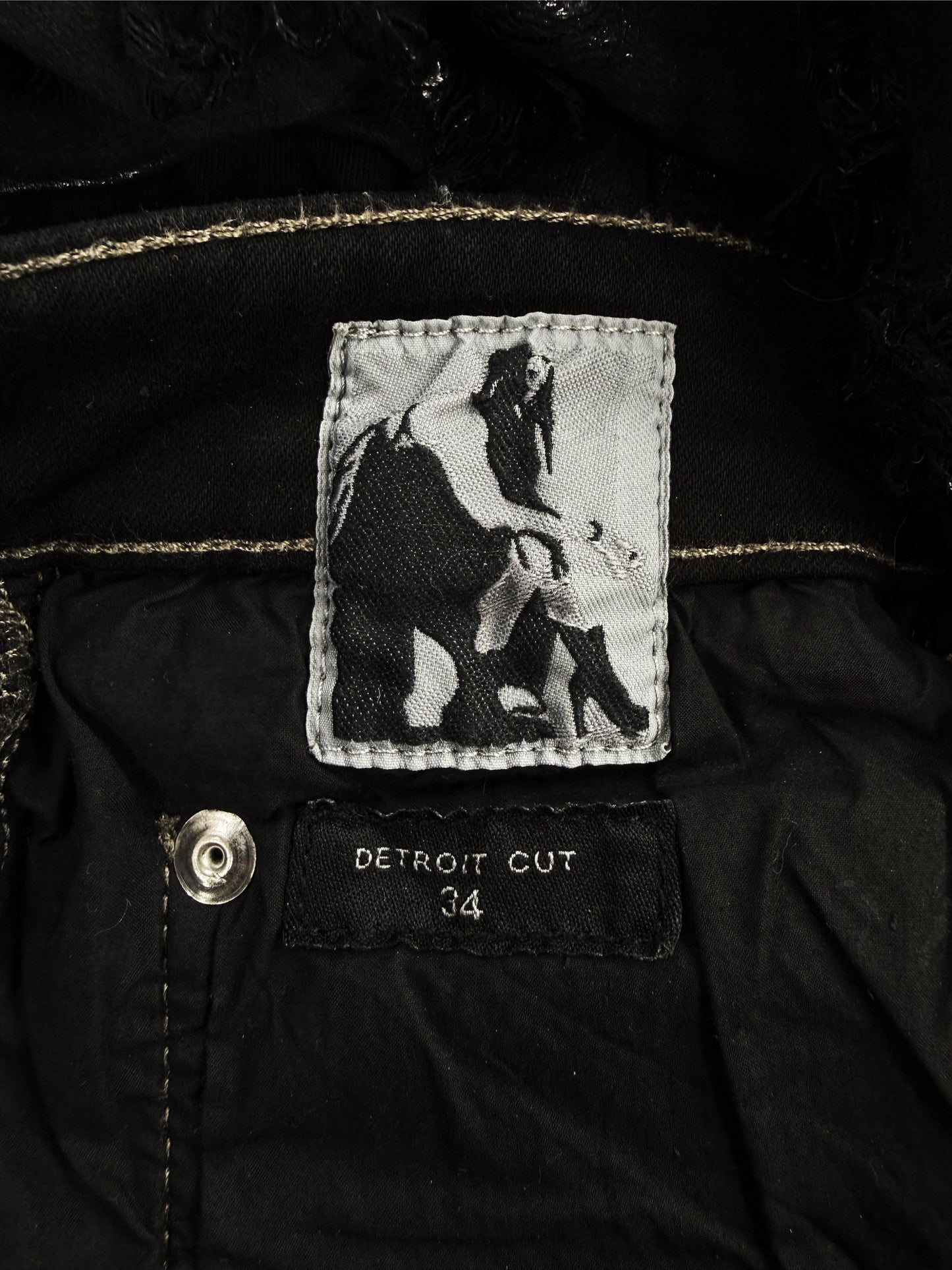 Rick Owens DRKSHDW ‘Detroit Cut’ Waxed Black Slashed Distressed Denim