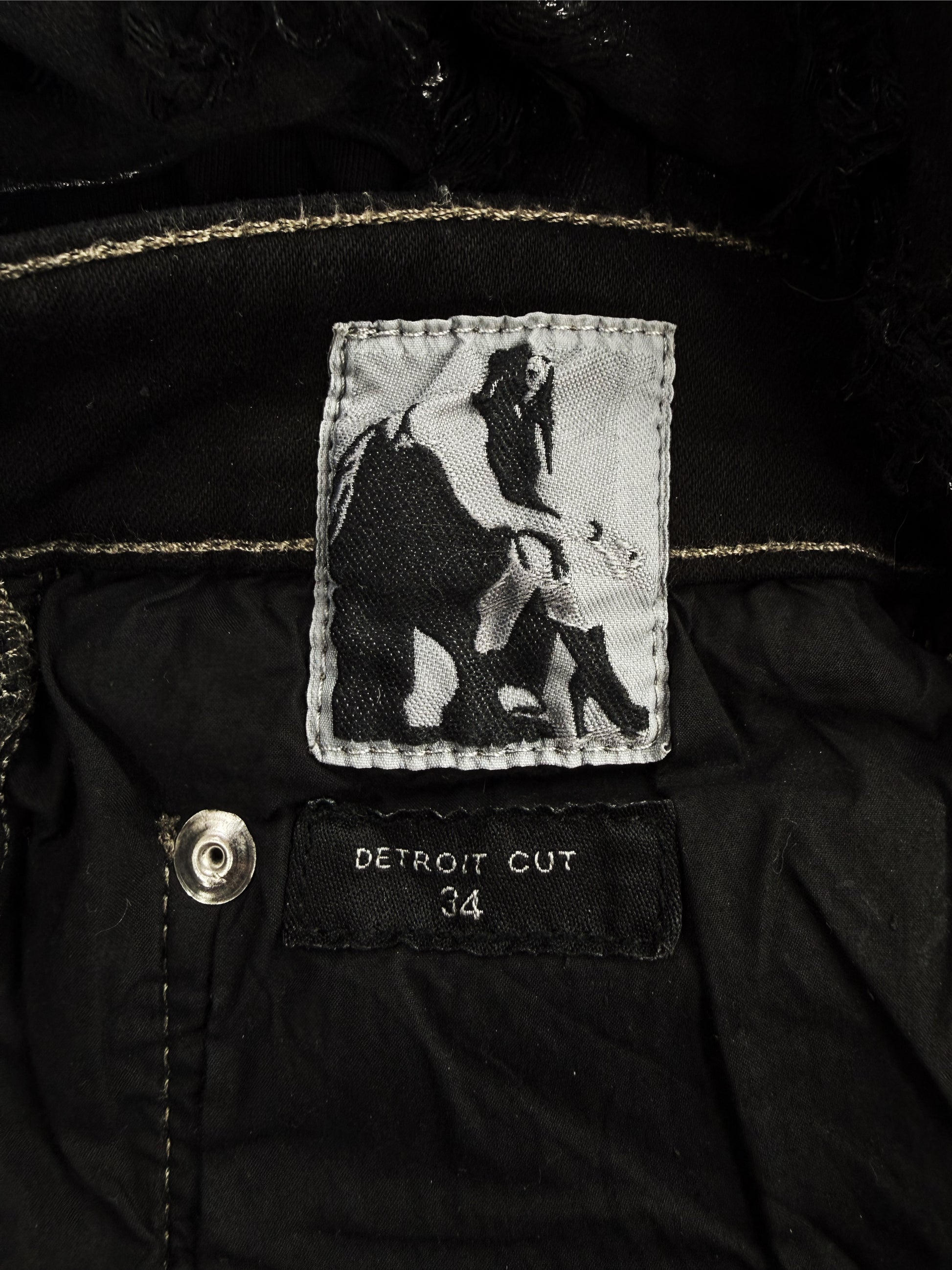 Rick Owens DRKSHDW ‘Detroit Cut’ Waxed Black Slashed Distressed Denim