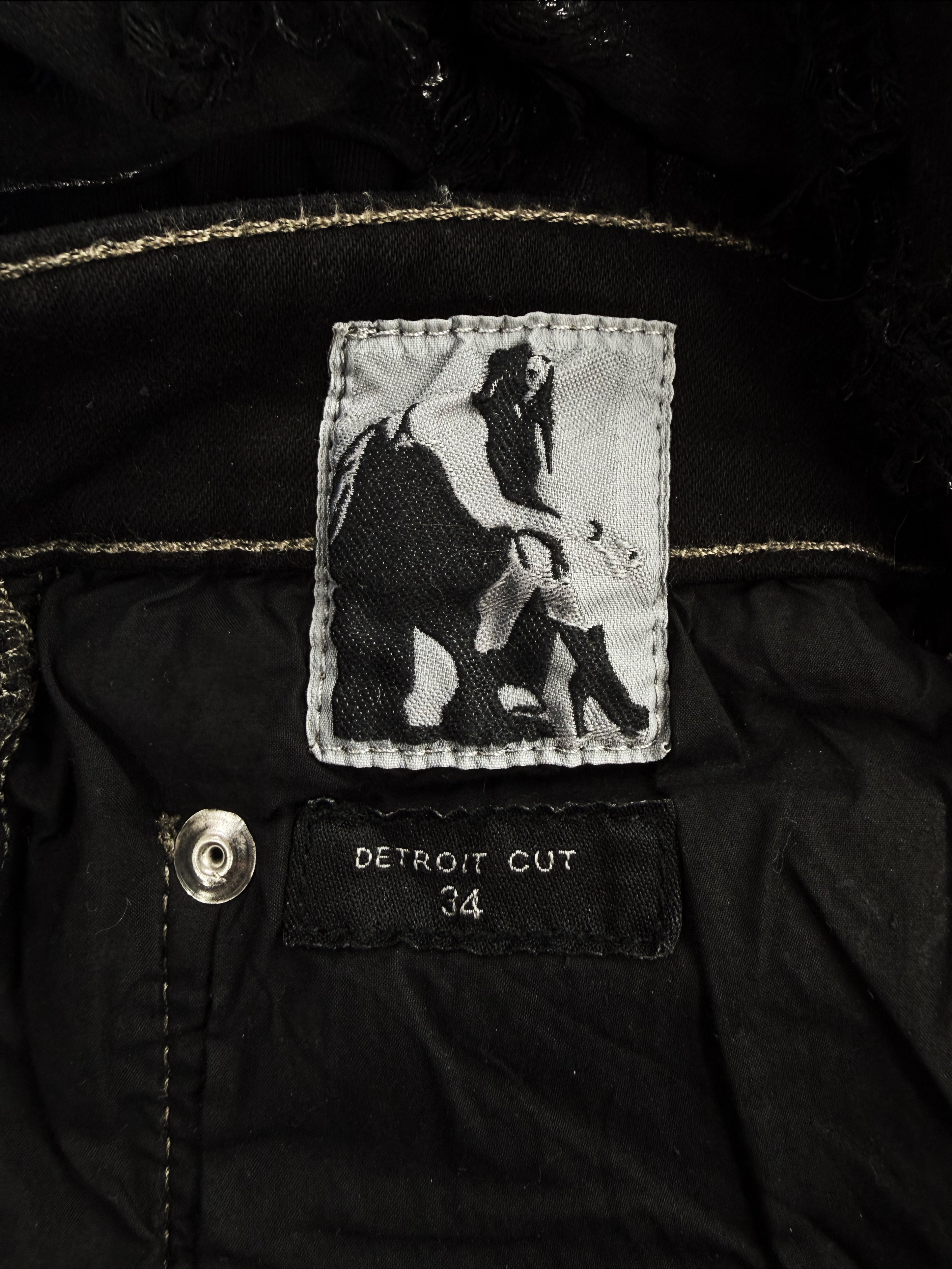 Rick Owens DRKSHDW ‘Detroit Cut’ Waxed Black Slashed Distressed Denim