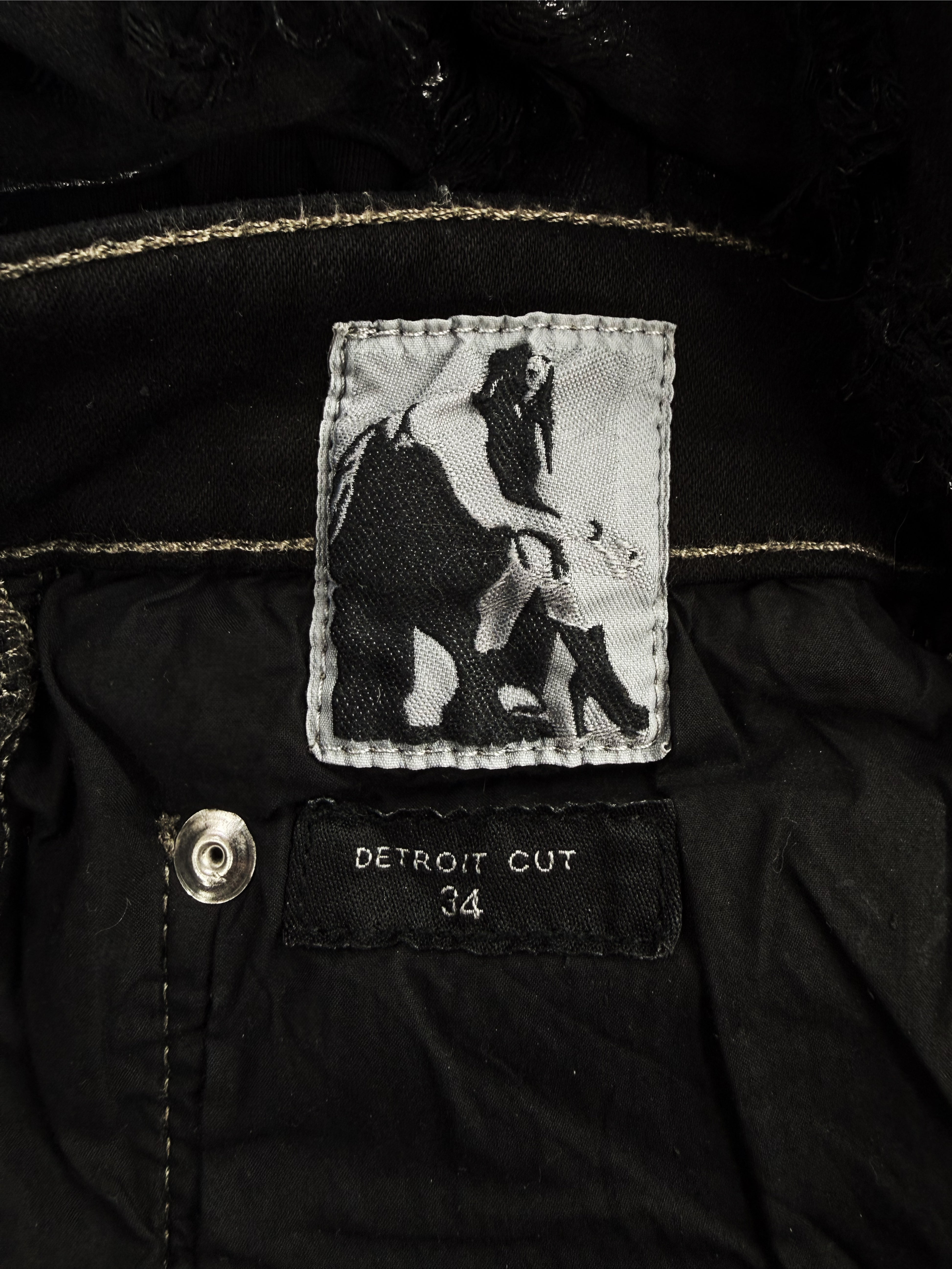 Rick Owens DRKSHDW ‘Detroit Cut’ Waxed Black Slashed Distressed Denim