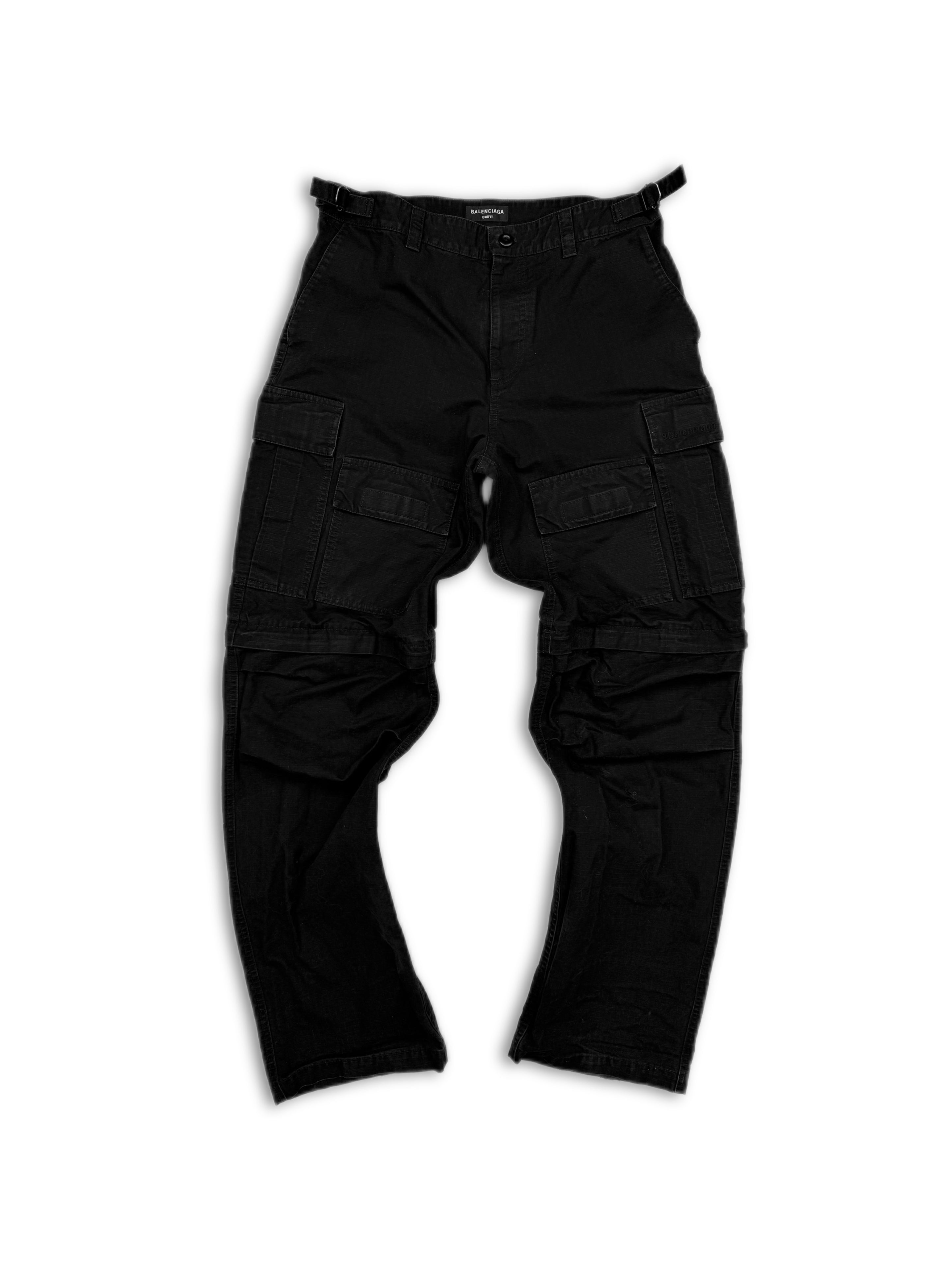 AW22 Balenciaga Multi Pocket Black Convertible Cargo Pants
