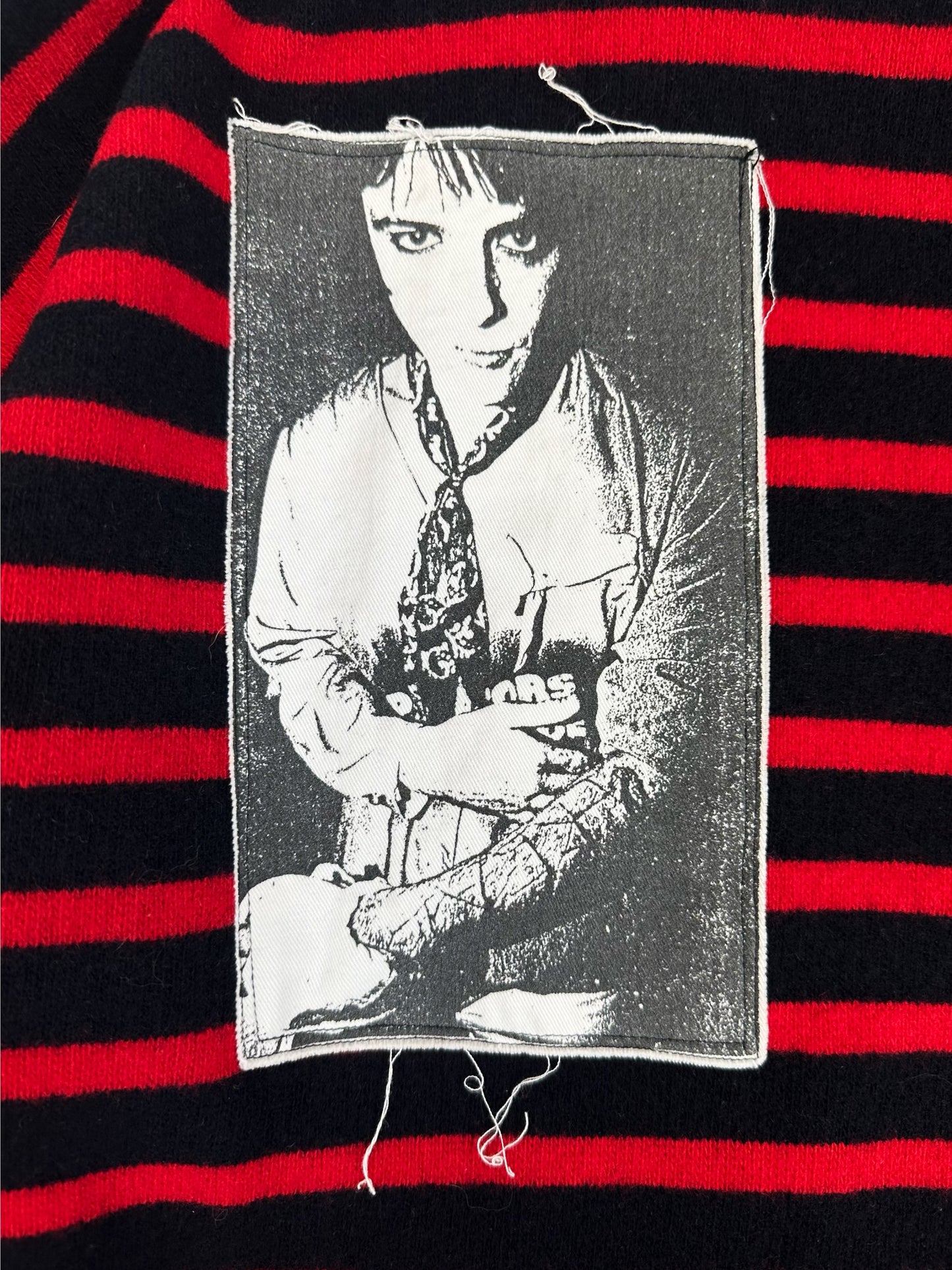AW01 Raf Simons ‘Riot, Riot, Riot’ Patch Striped Turtleneck Sweater