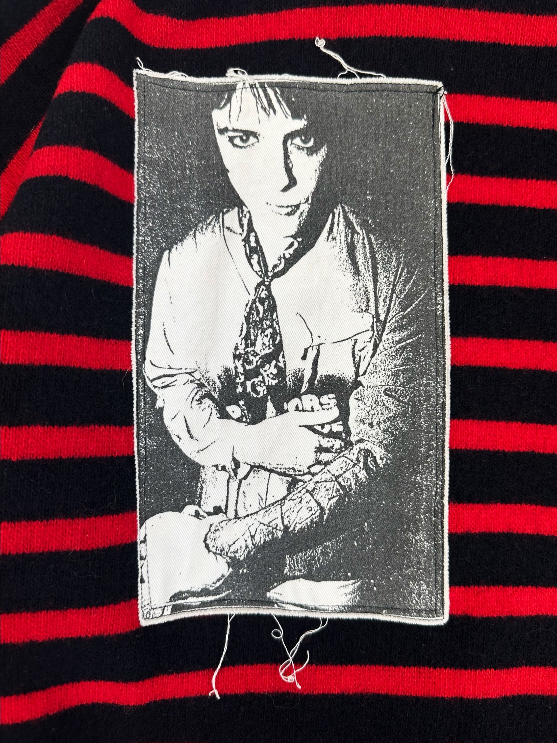 AW01 Raf Simons ‘Riot, Riot, Riot’ Patch Striped Turtleneck Sweater