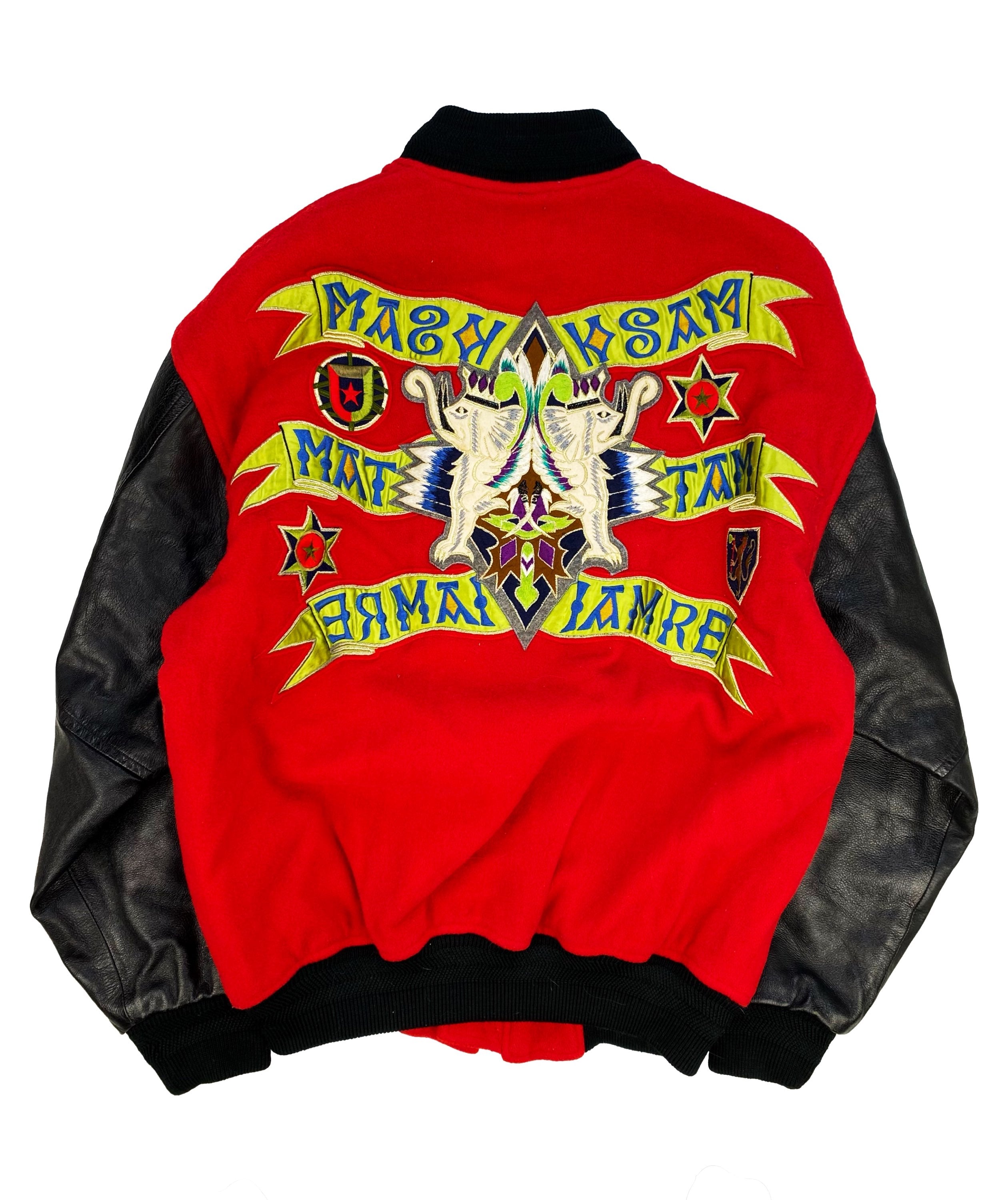 90s Kansai Yamamoto O2 Leather Patched Cherry Red Varsity Jacket