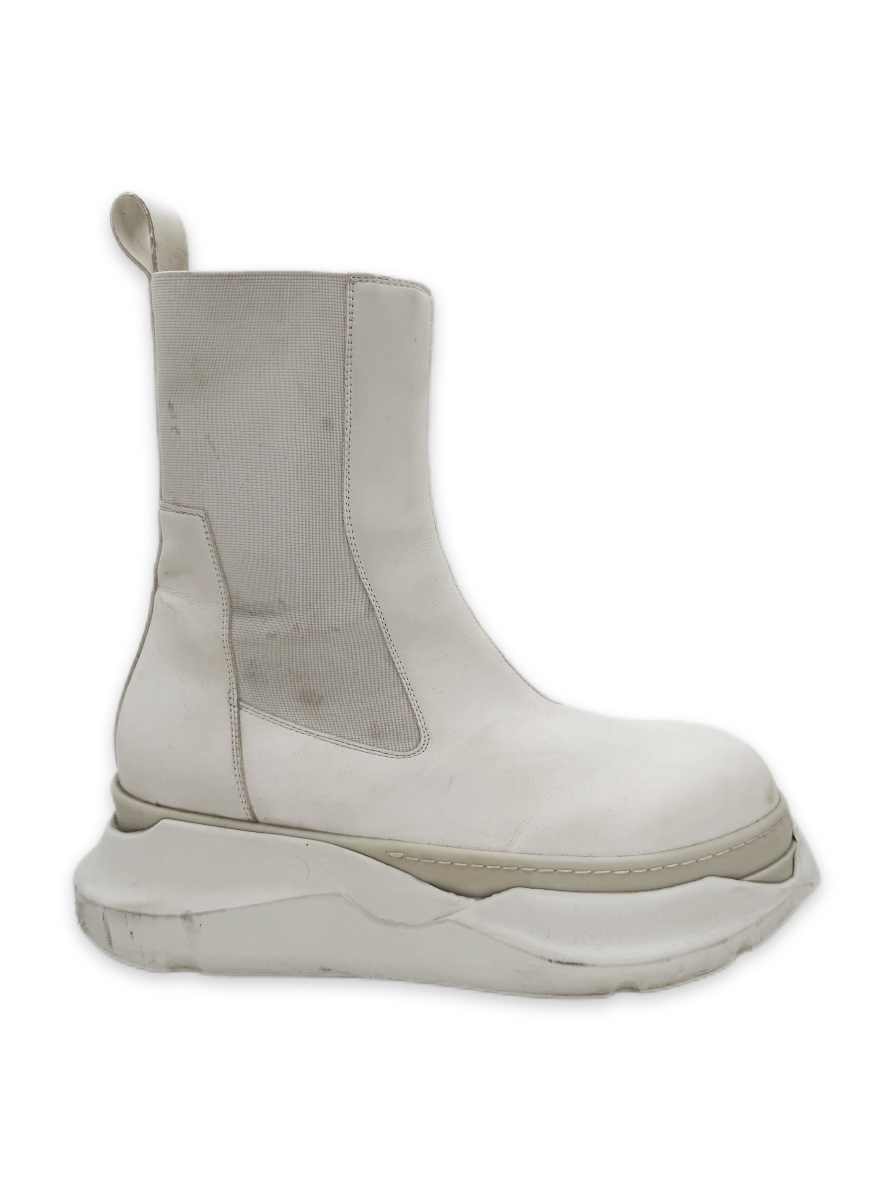 Rick Owens Beatle Bozo Abstract White Leather Boots