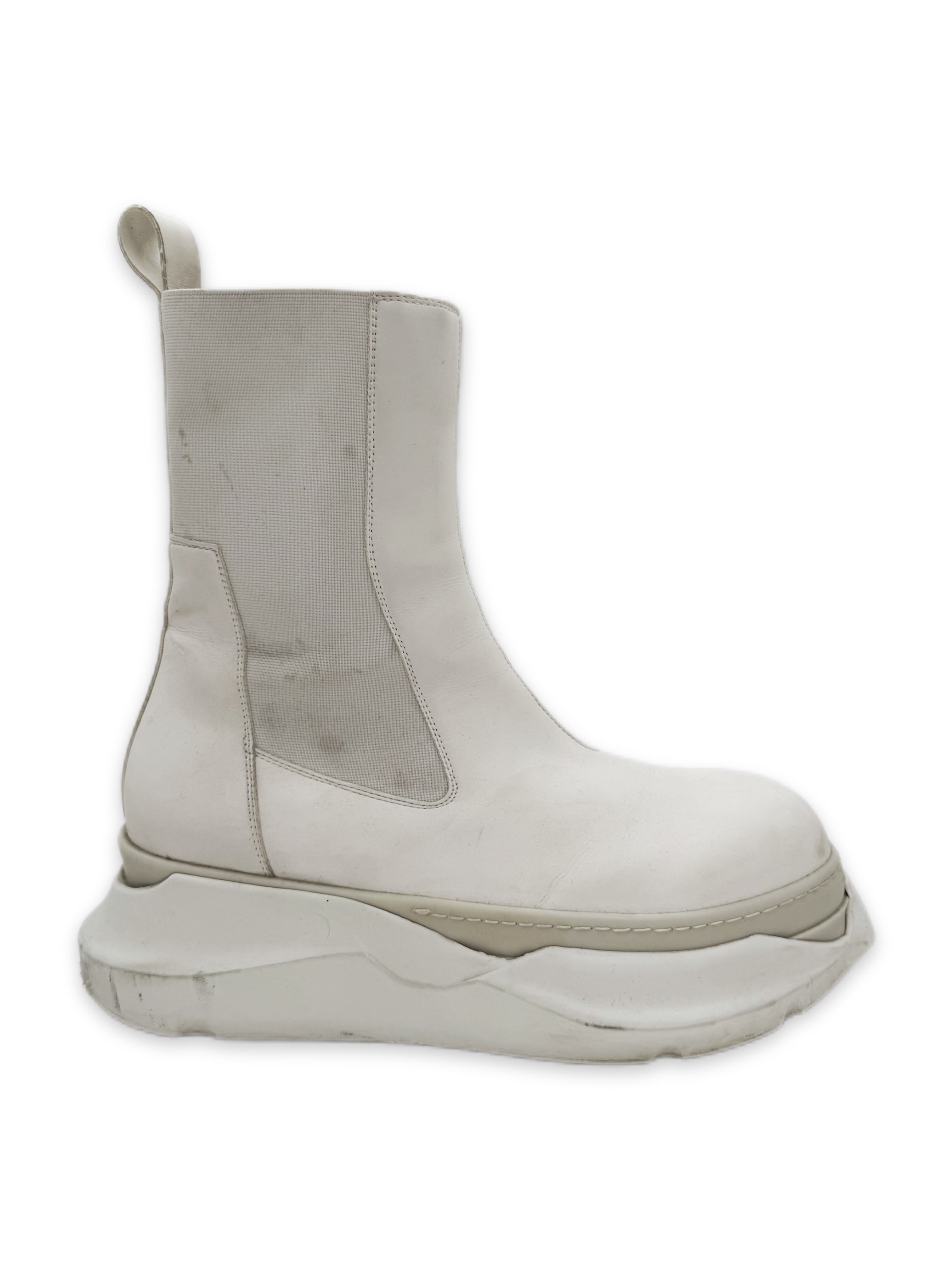 Rick Owens Beatle Bozo Abstract White Leather Boots
