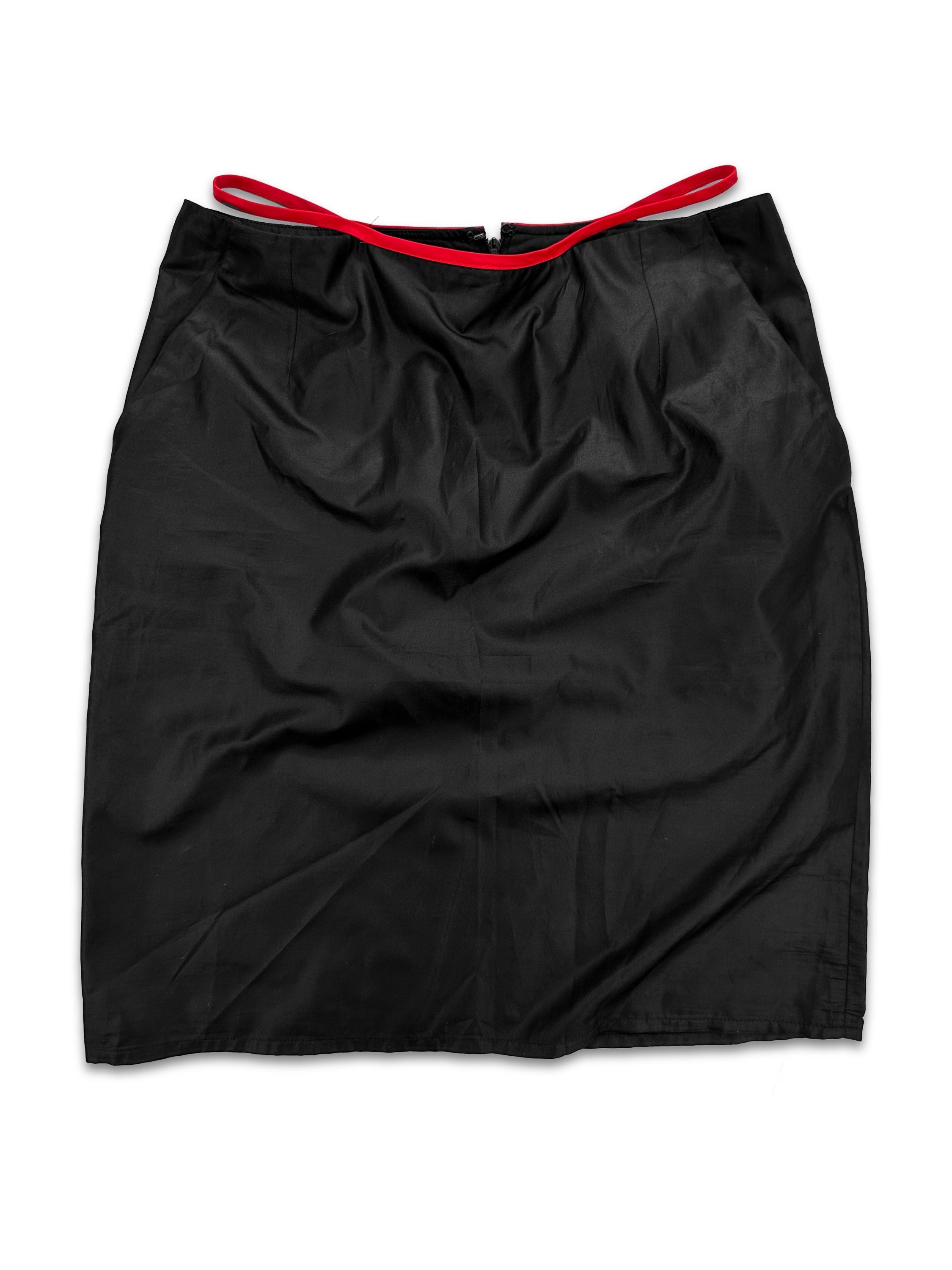 90s Helmut Lang Red Waistband Cut Out Mid Length Skirt