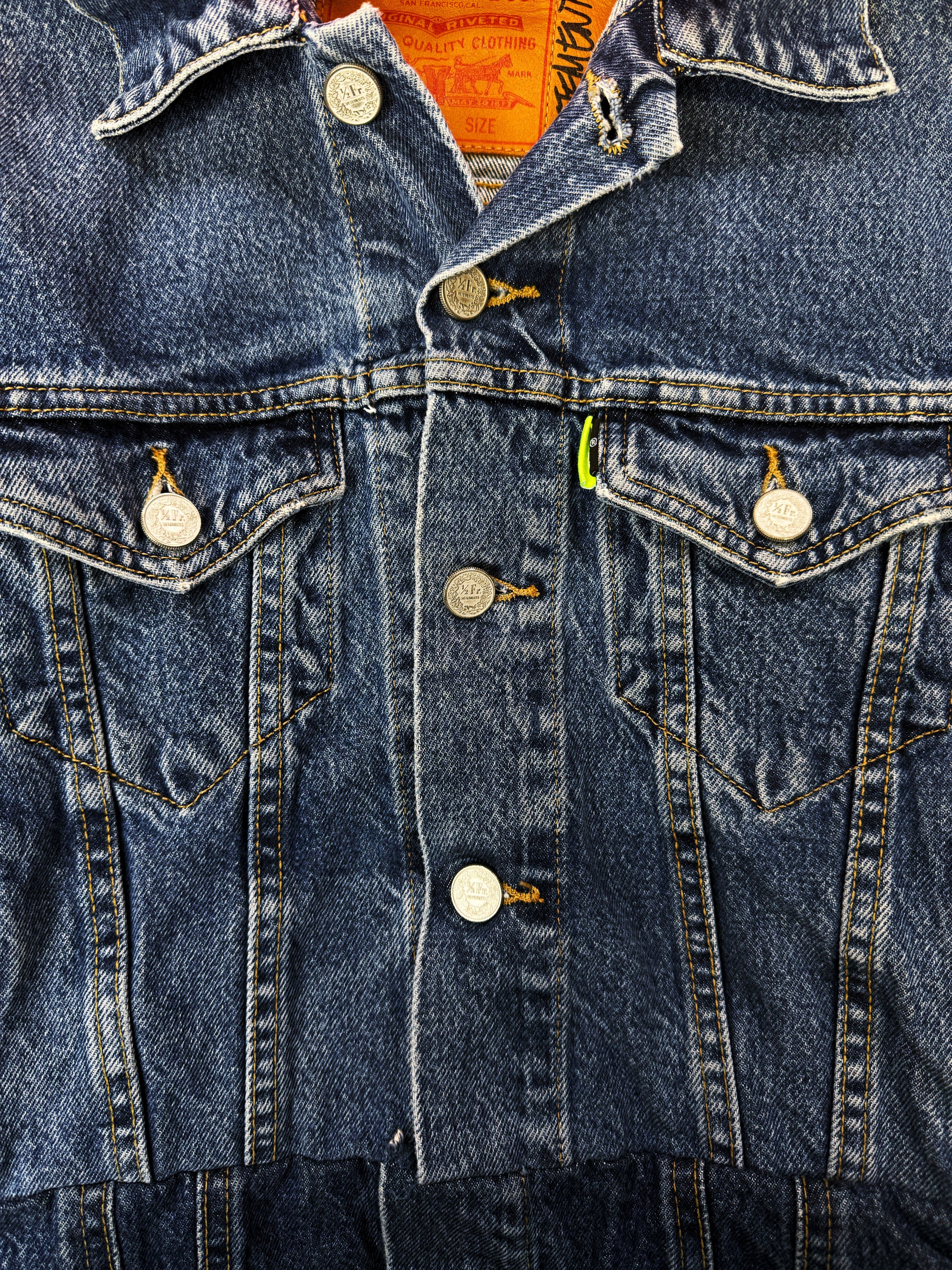 AW19 Vetements x Levi’s Neon Pink / Blue Hooded Denim Jacket