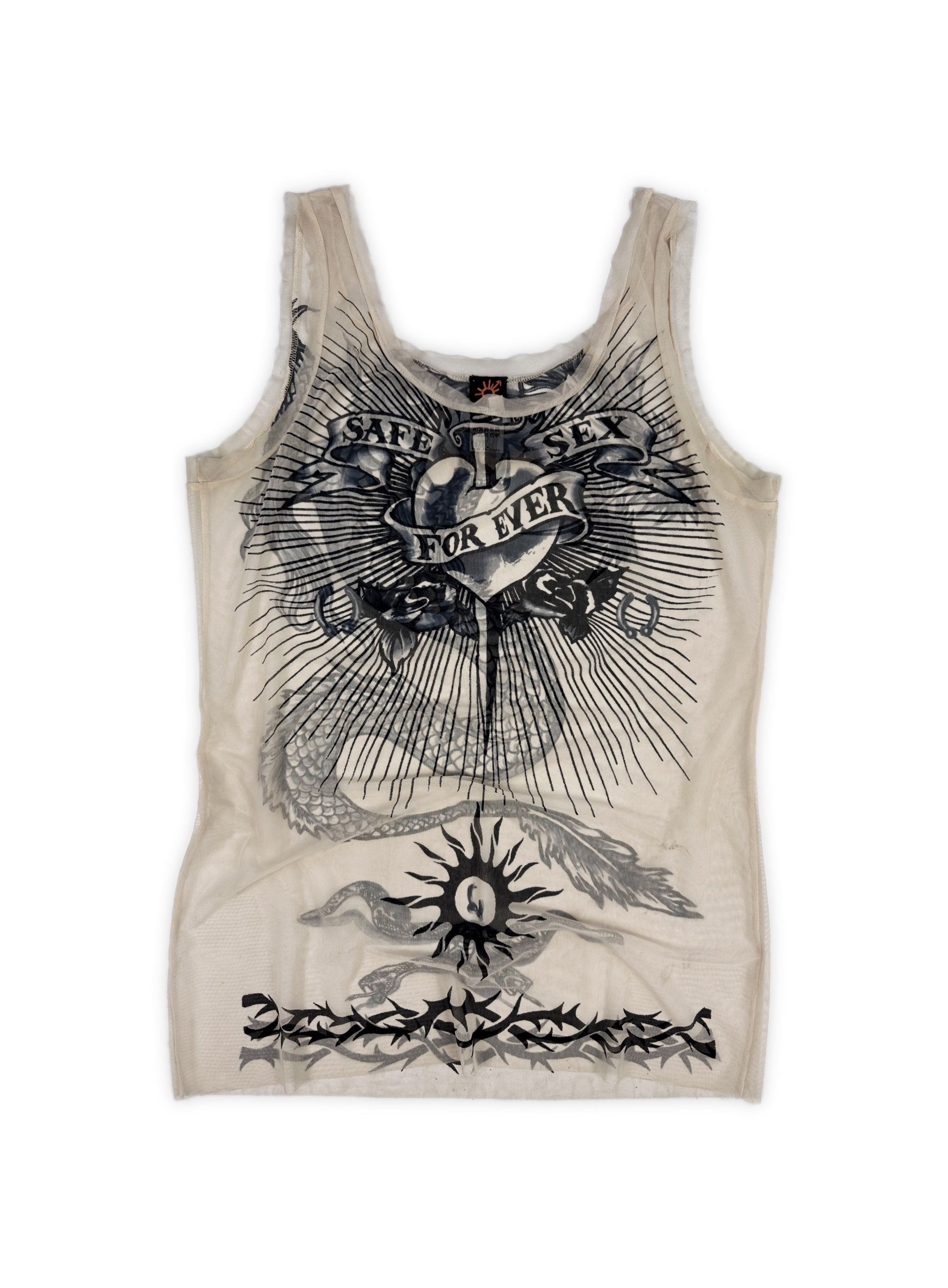 SS96 Jean Paul Gaultier ‘Safe Sex Forever’ Mesh Tattoo Tank-top