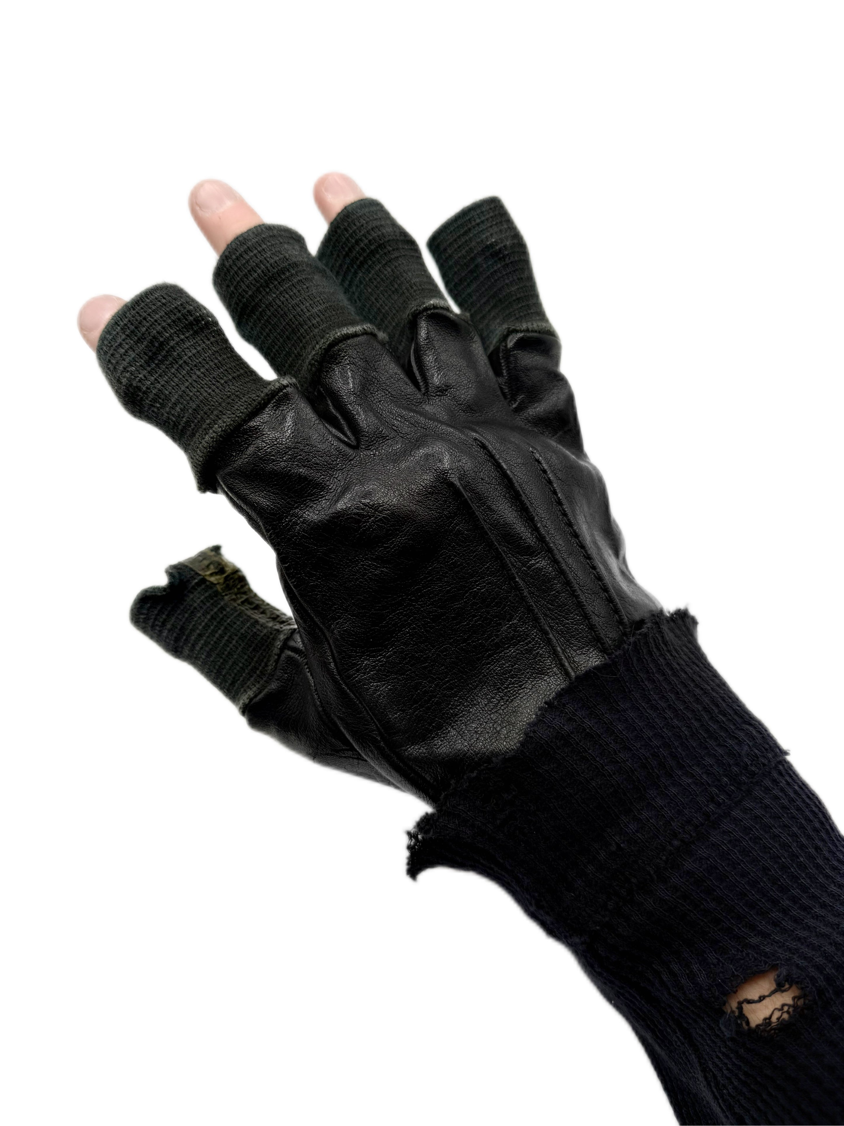 Carol Christian Poell Fingerless Tape Seam Black Leather Disparate Gloves