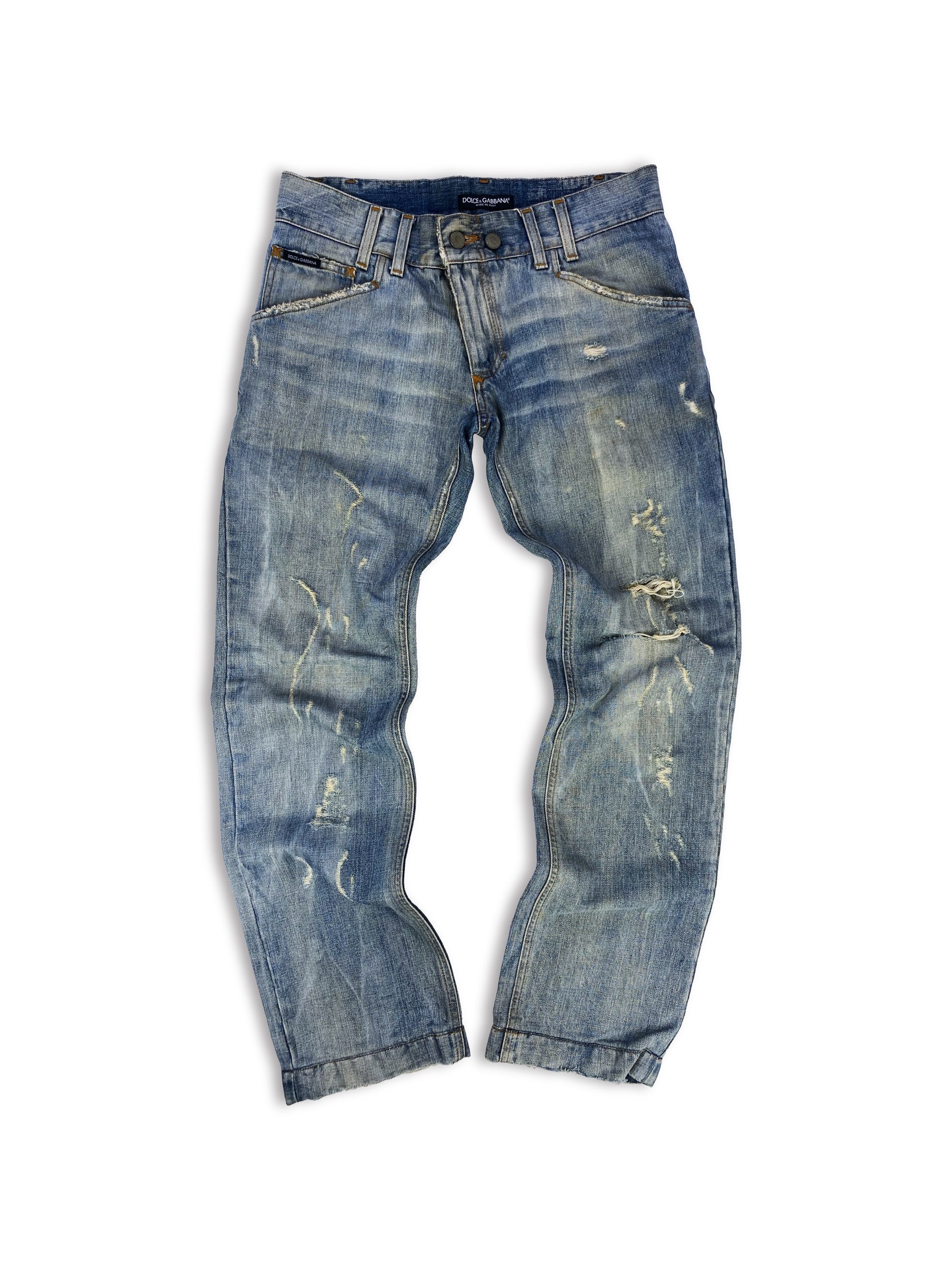 Dolce &amp; Gabbana Light Wash Distressed Wide Cut Denim