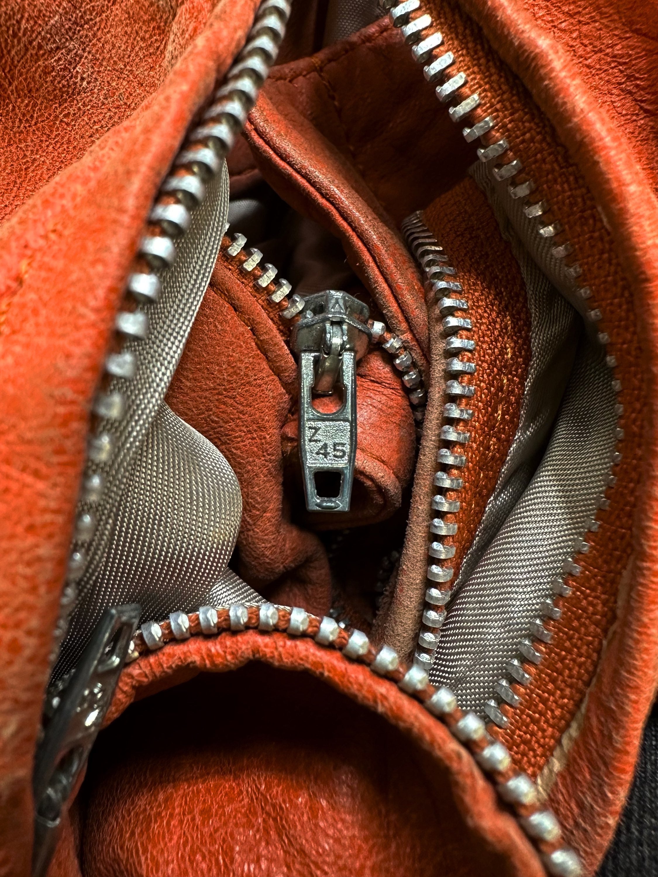 AW98 Helmut Lang ‘Astro’ Safety Orange Leather Biker Pants