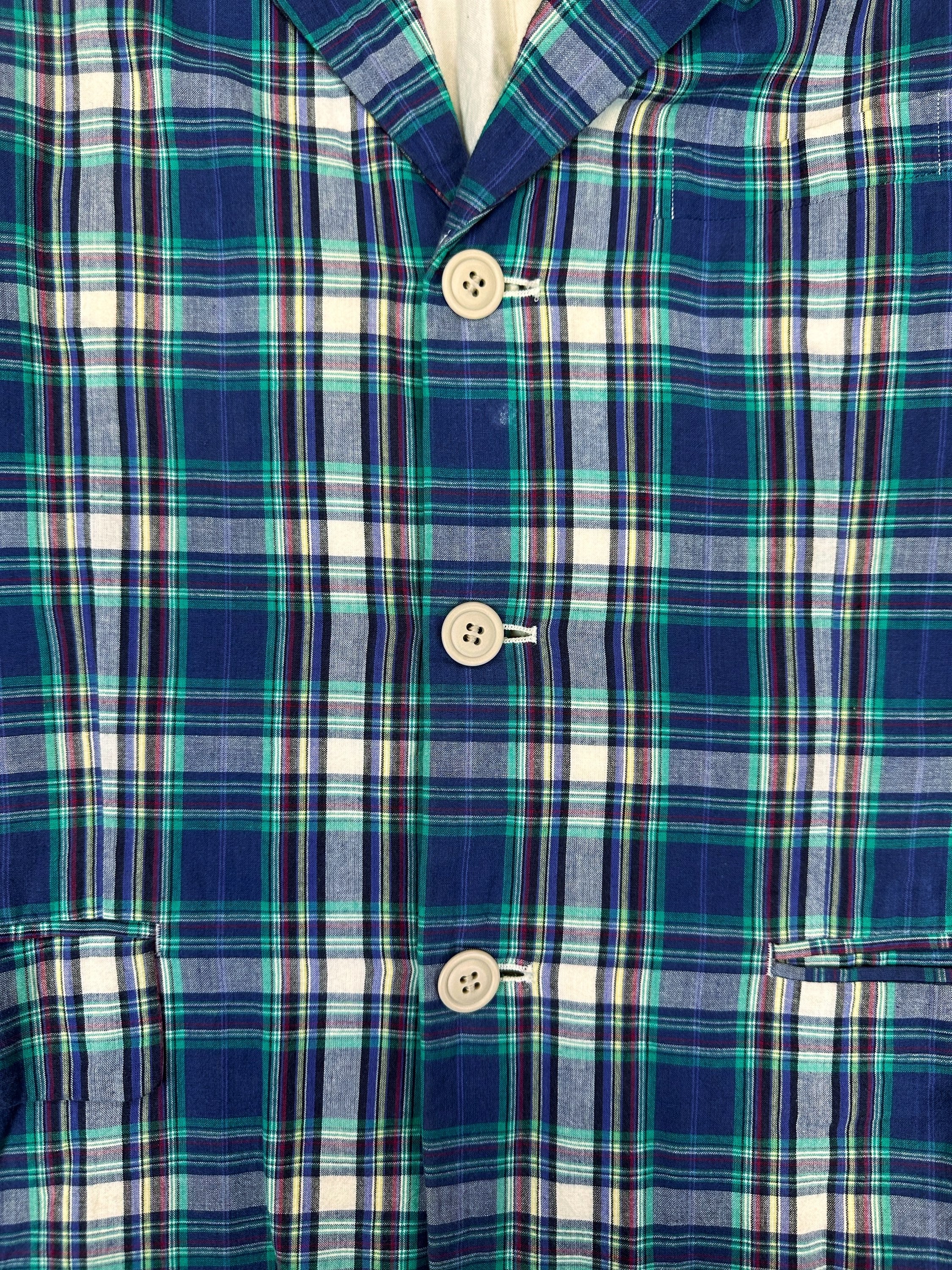 00s Comme des Garçons Homme Plus Blue Plaid Checkered Suit Jacket