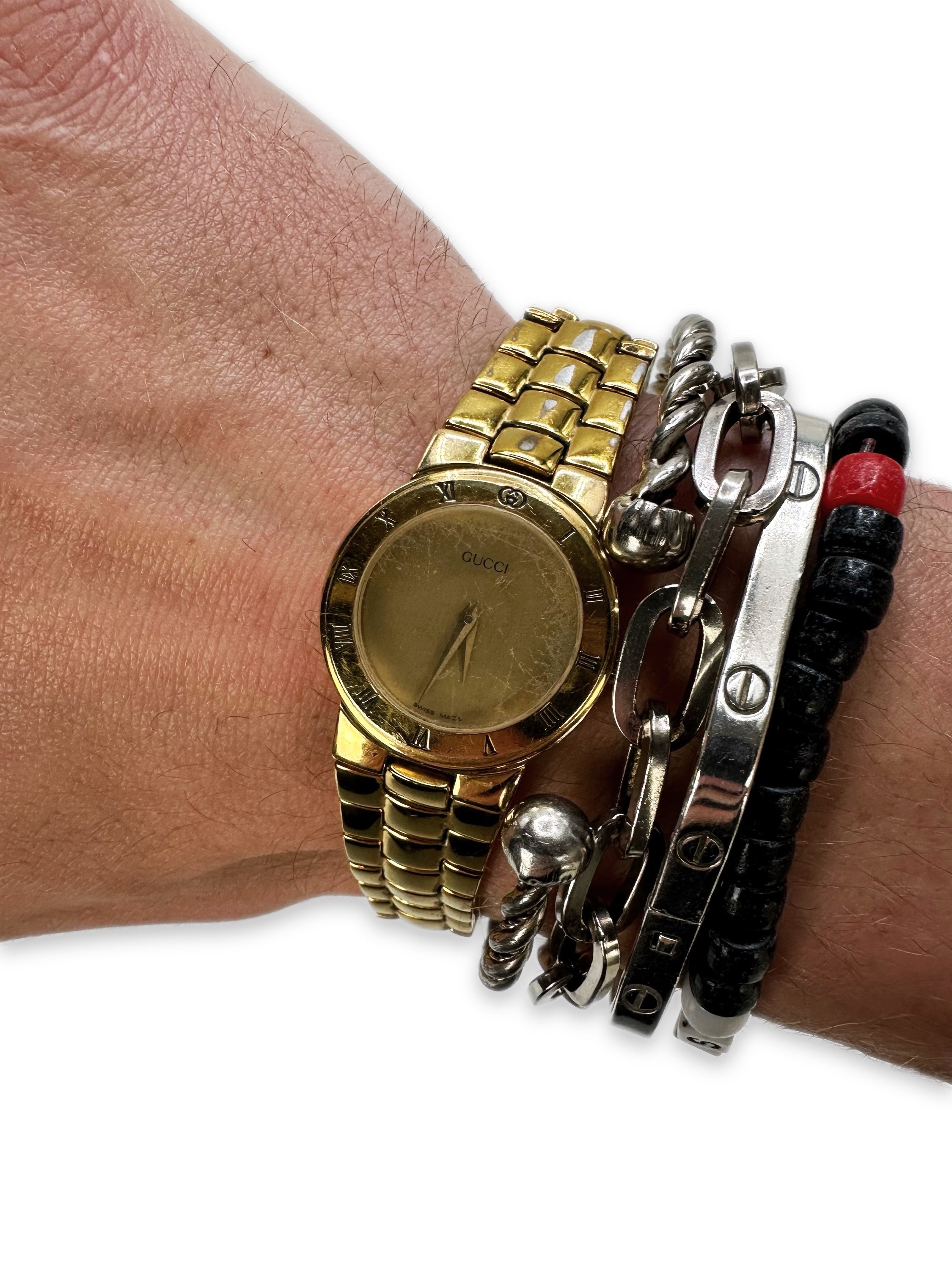 Gucci 14K Gold Plated Etched GG Wrist Watch