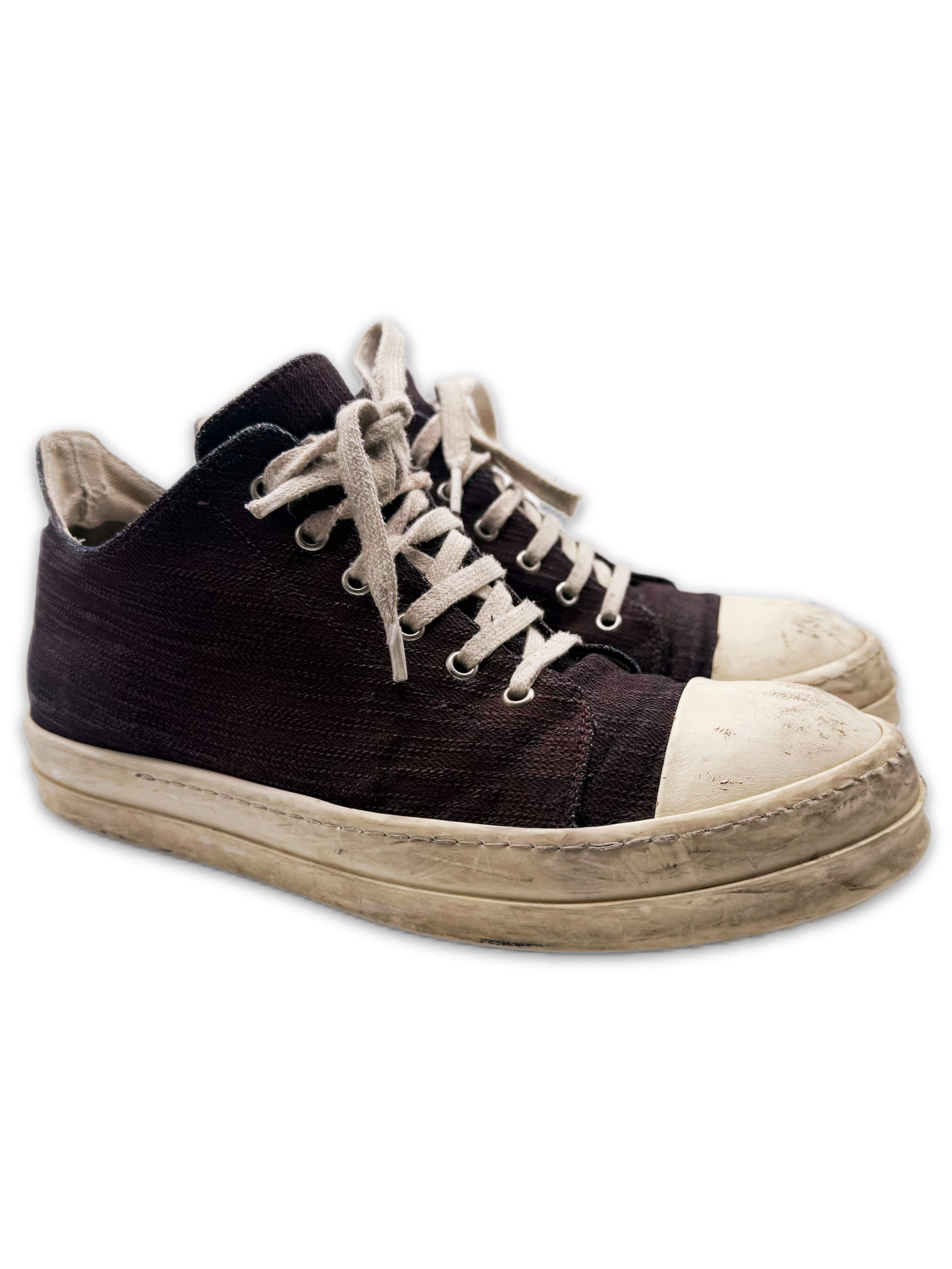 Rick Owens Canvas Paint Coated Low-top Ramone Sneakers