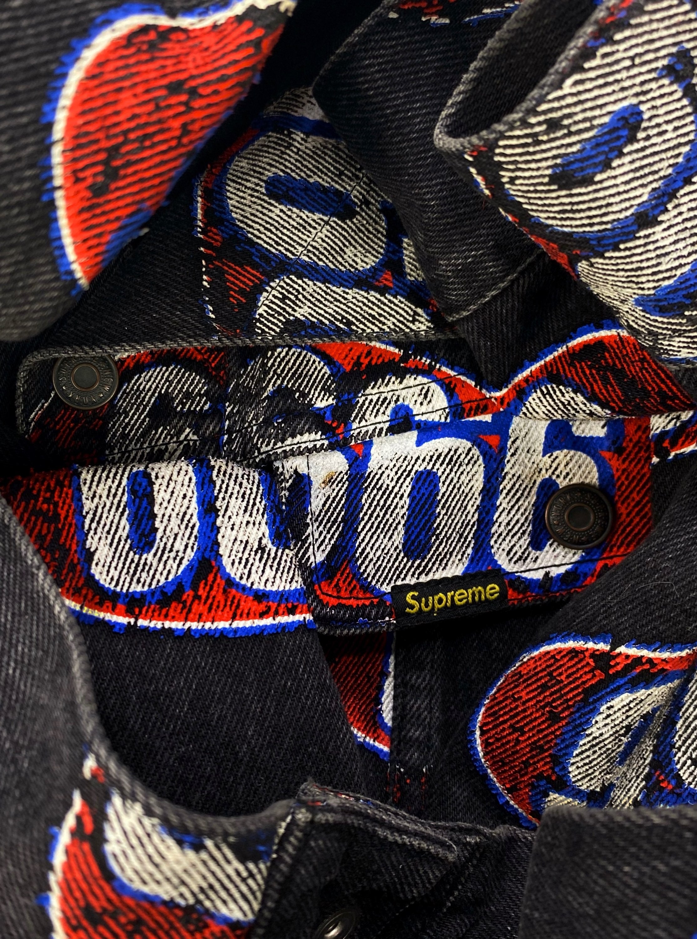 SS17 Supreme ‘666’ Washed Full Print Denim Trucker Jacket