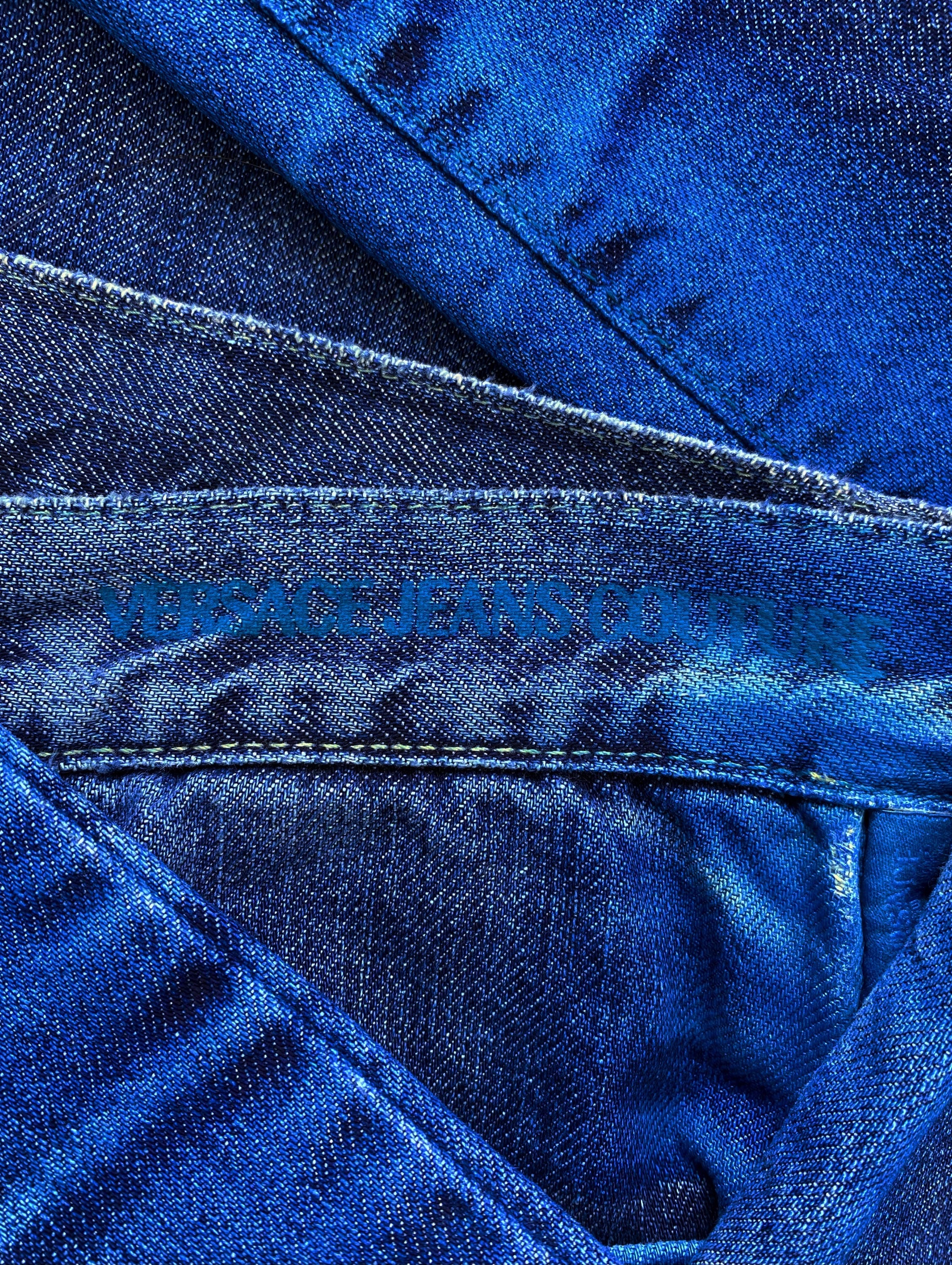 90’s Versace Electric Blue Dip-Dye Aged Medusa Head Denim
